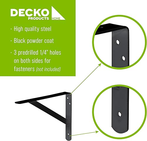 Miniatura 4 de Decko - Soporte resistente para repisa 49144 de 10.5 pulgadas por 7.5 pulgadas, de color negro, paquete de 10 unidades, 49144