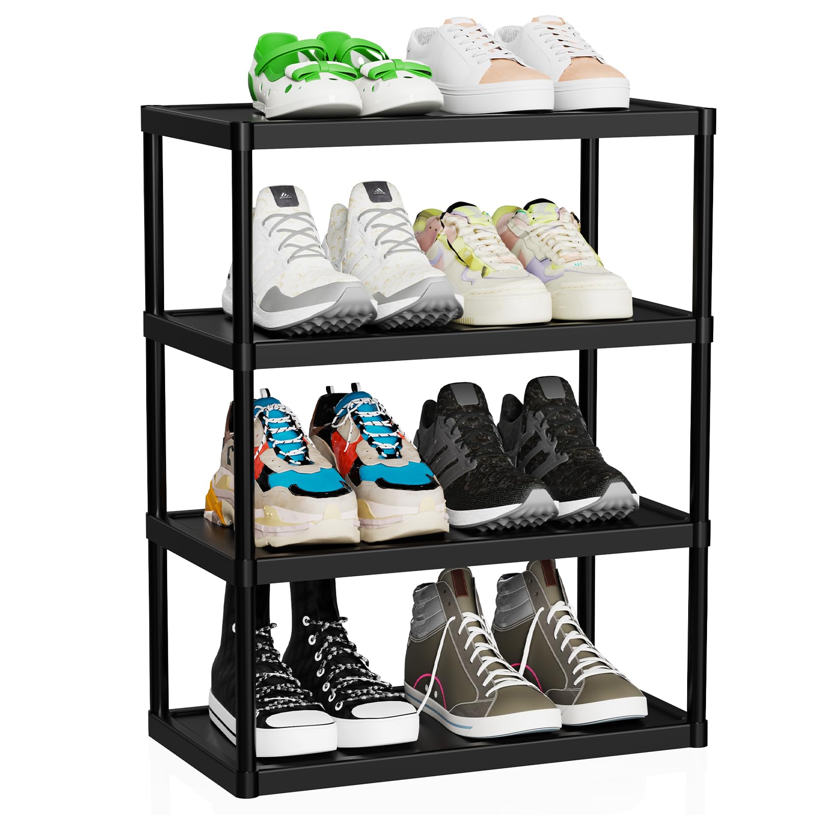SZSHYNJ 4 Tier Double Row Small Shoe Rack, Slim Plastic Shoes Stand