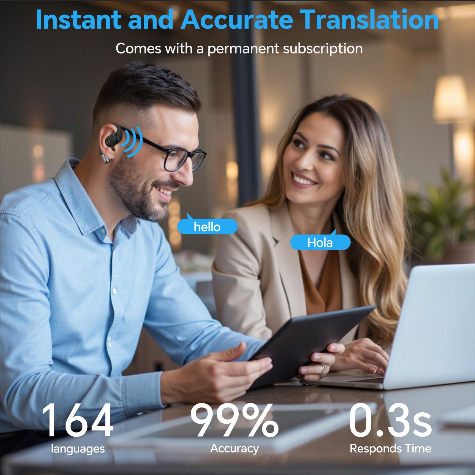 Ai Translation Earbuds Real Time 164 Languages, Translator Earbuds Translation Headphones with LED, Audifonos Traductores de Inglés Español, Language Translator Device for Travel Business Meeting
