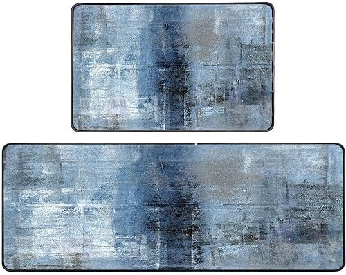 Vista 60 de TOMWISH - Tapetes de cocina para piso, color turquesa, gris, abstracto, pintura artística, 17 x 48 + 17 x 24 pulgadas, juego de alfombras de cocina