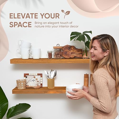 Vista 111 de Homeforia Estantes flotantes de madera de 36 pulgadas, estante flotante grande de madera natural maciza de alta gama de 36 pulgadas, estantes