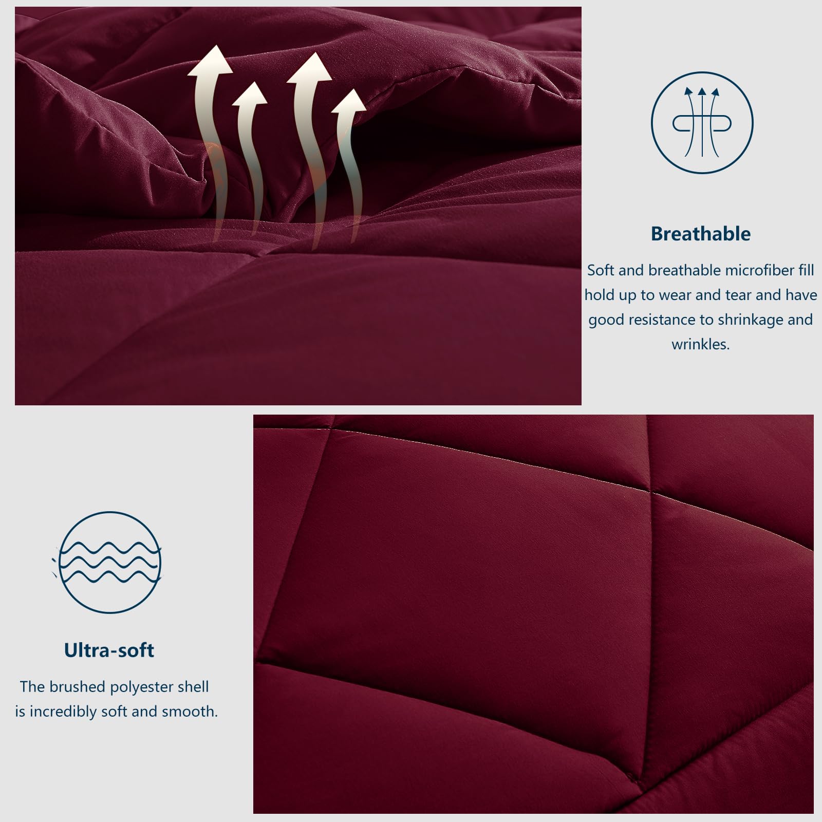 WAVVE Piumino Letto Matrimoniale 4 Stagioni 220x240 - Piumone Autunnale Invernale 220 x 240 cm - Coperta Trapunta 240x220 di Microfibra Sintetico, Bordeaux