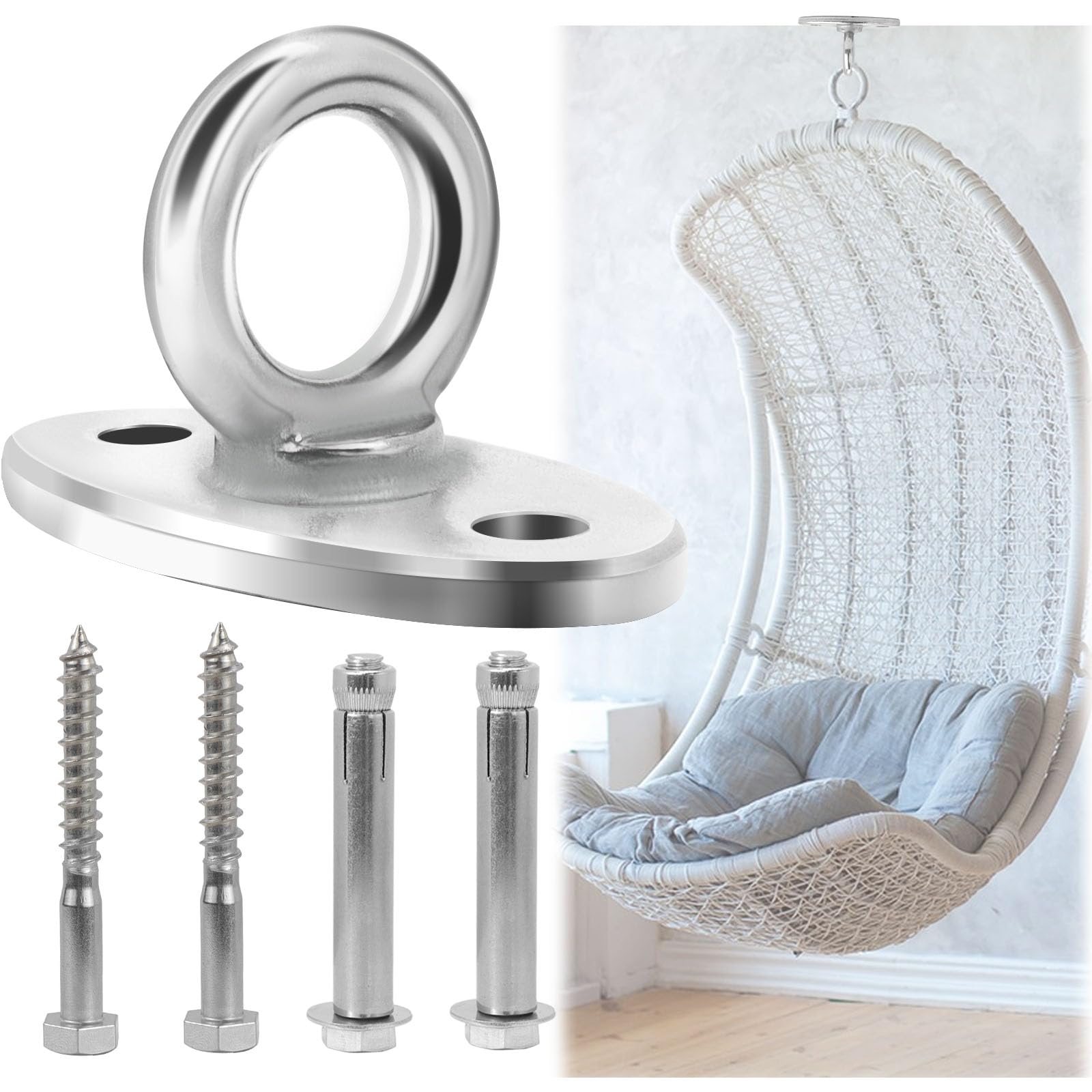 Gancio Da Soffitto BASVII - Acciaio Inox 400kg, Anello M8 Girevole 360° - Per Sacco Boxe, Amache, Yoga E Altalene - Foto 10