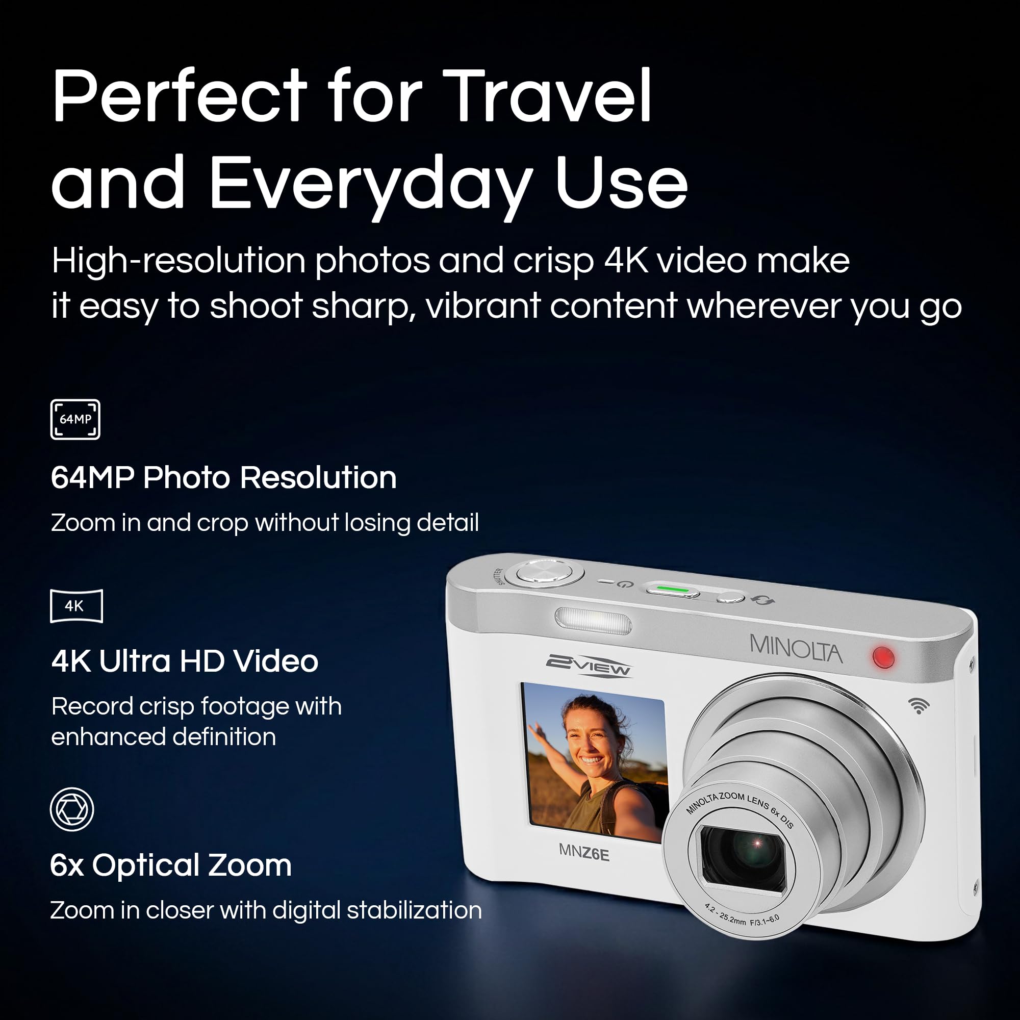 Amazon.com: Minolta MNZ6E 2VIEW 64MP 6X Optical Zoom WiFi Camera