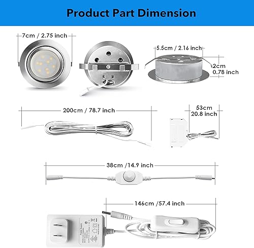 Miniatura 7 de Luces LED de disco empotradas con cable debajo del gabinete, iluminación regulable, bombilla halógena de 2.4 pulgadas con recorte, accesorios de luz