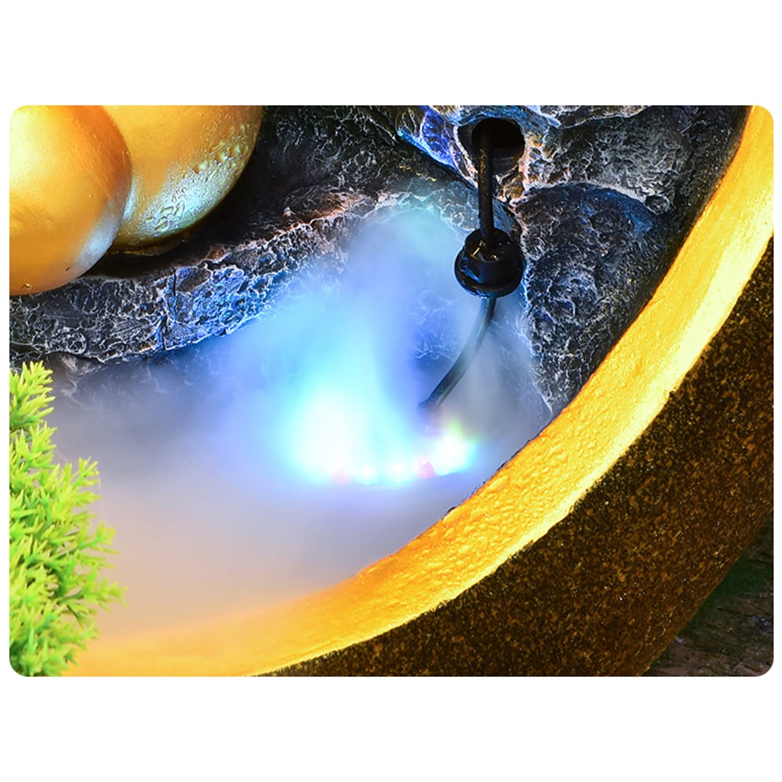 Fuente de escritorio Fuente de agua en cascada de resina Fuente de agua en cascada con luces LED, fuente de agua grande para interiores para dormitorio, oficina, sala de estar, fuente interior de 42,