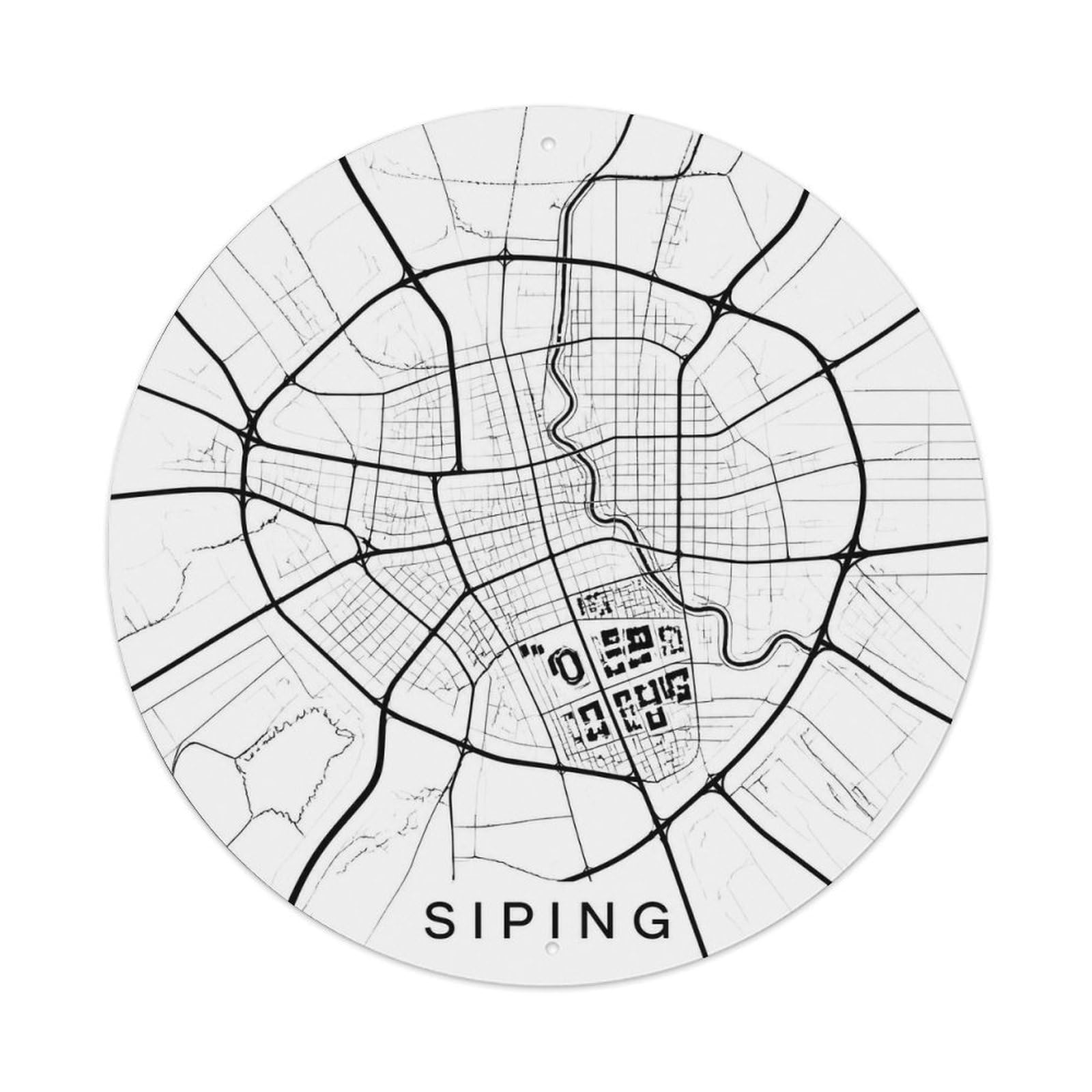 Okngb Style Siping District Shanghai Riverfront Map Clean Layout Metal Tin Sign Plaque Wall Decor For Cafe, Man Cave, Club Bar, Office, Home Garden Round Metal Poster 8X8inch