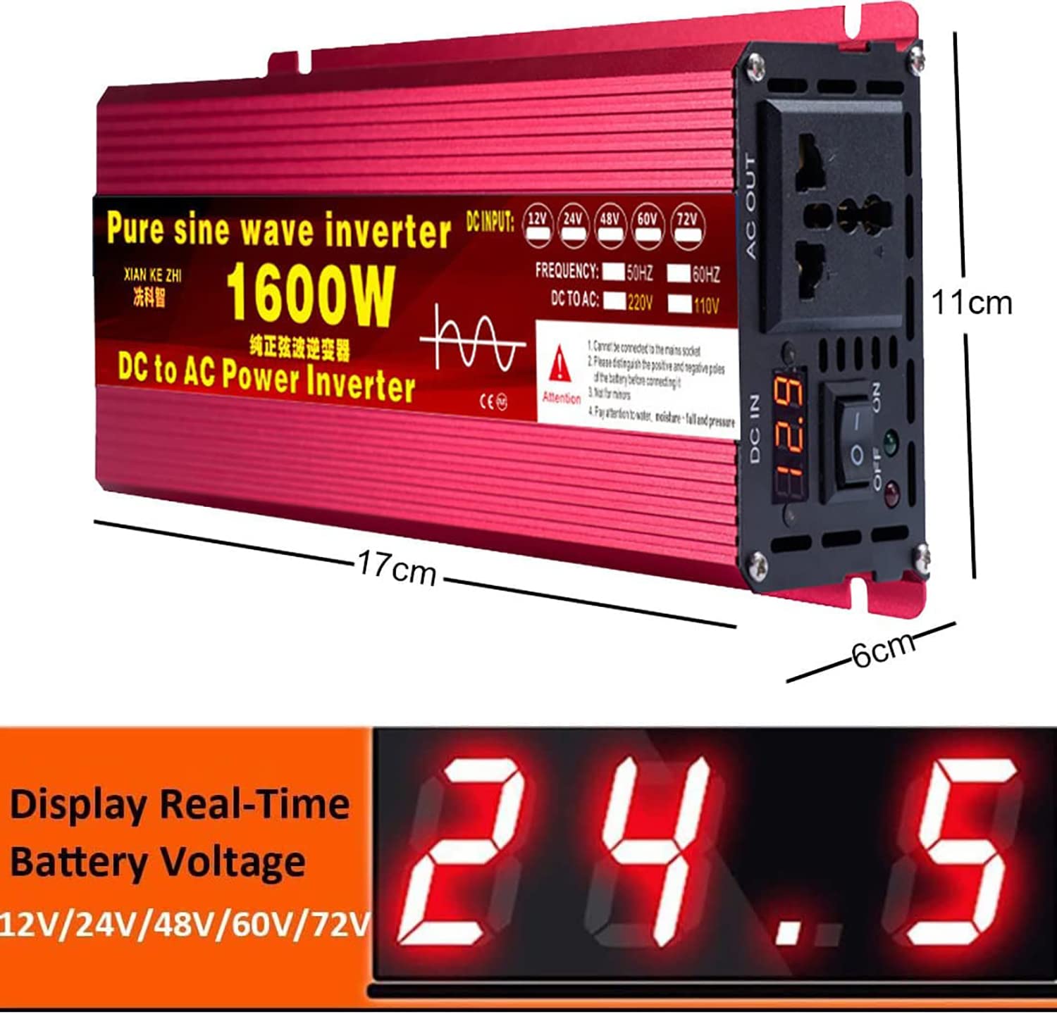 Reiner Sinus Wechselrichter 1600W 2200W 3000W 3500W 4000W 5000W 5500W 6000W 8000W Reiner Sinuswelle 12V 24V 48V 60V 72V auf 220V 230V Transformator FüR Auto Reisen Wohnmobilen (48Vto220V,1600W)