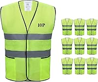 Vista 8 de Chalecos de seguridad, paquete de 10 – Chaleco de trabajo reflectante amarillo de alta visibilidad, construcción ANSI Clase 2 para hombres, mujeres