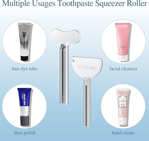 Miniatura 5 de ZOCONE Exprimidor de pasta de dientes, 6 piezas de llave de tubo de metal de acero inoxidable para pasta de dientes, escurridor de tubos para