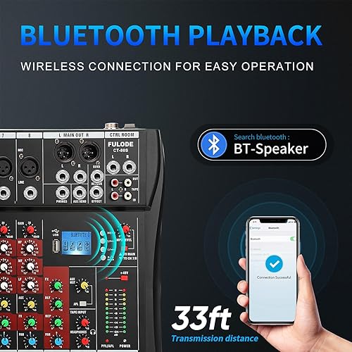 Vista 12 de Mezclador de audio de 12 canales, mezclador de música profesional CT-120S, tablero de mezcla de DJ con Reverb Bluetooth Reproductor MP3 48V Phantom