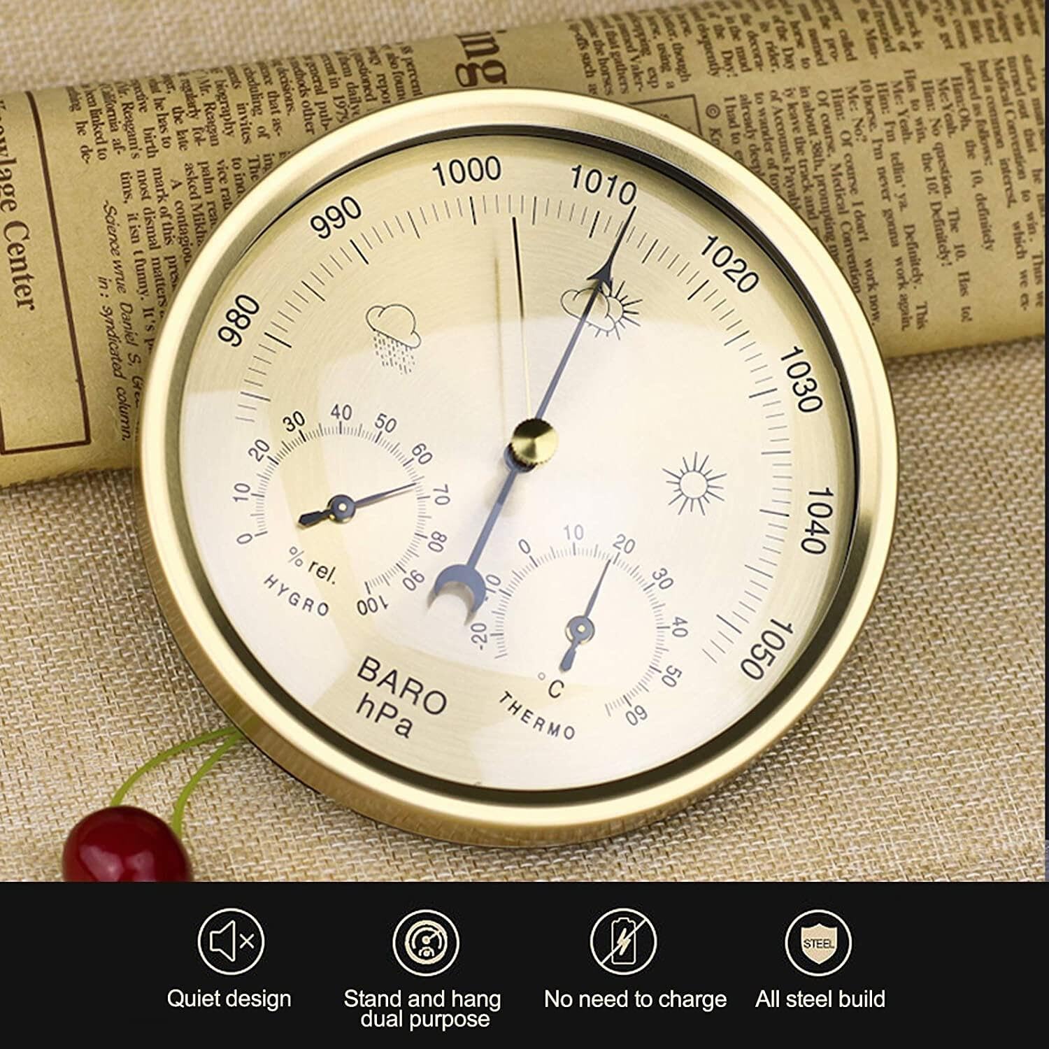 Stazione Meteo Analogica Da Parete, 3 In 1 Analogico Barometro Igrometro Termometro Per Interni E Esterno, 5.2" Stazione Meteorologica Analogica In Lega Di Alluminio Per Giardino, Camera Da Letto