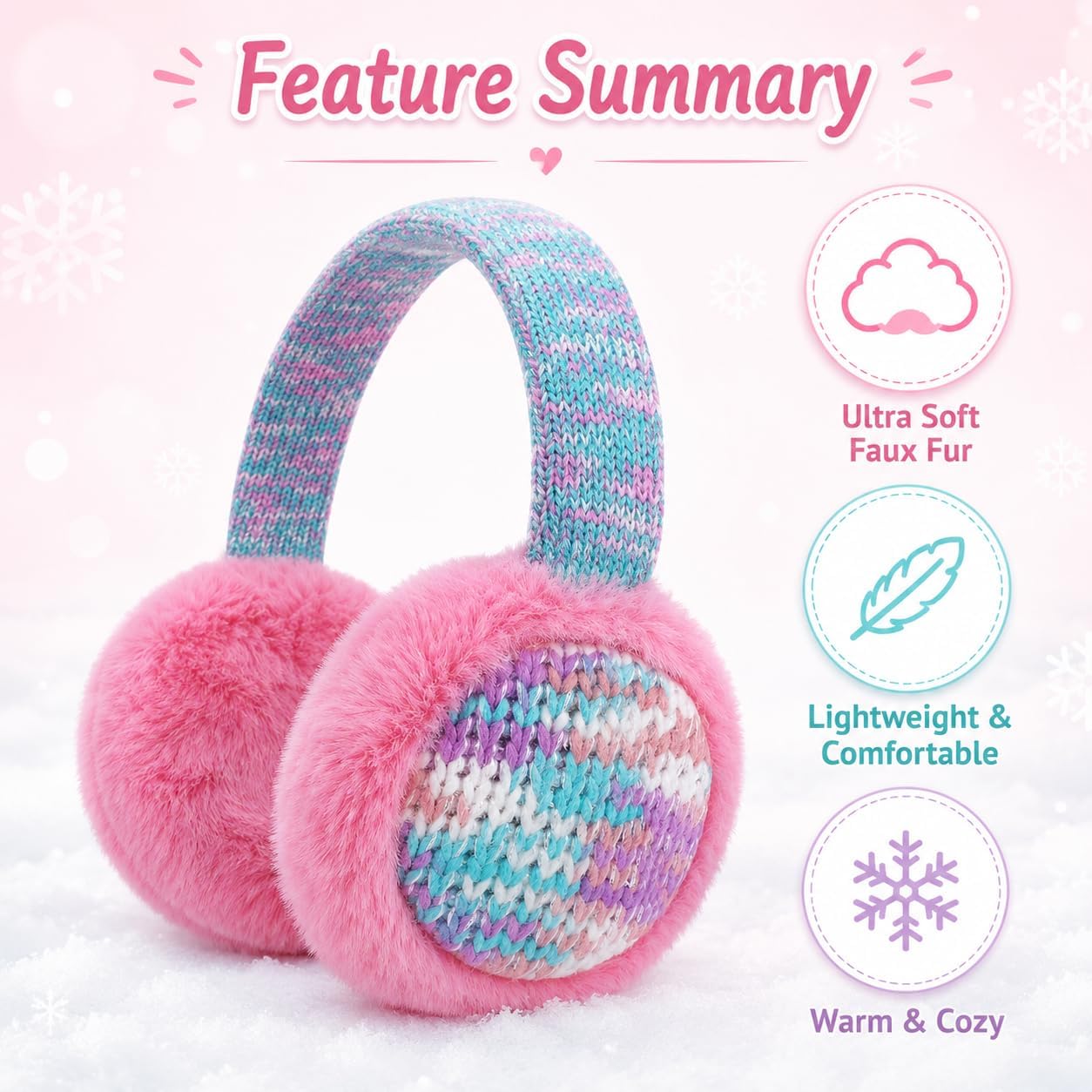 Winter Knit EarMuffs for Kids Warm Furry Girls Ear Muffs Plush Toddler Ear Warmers Outdoor Ear Covers