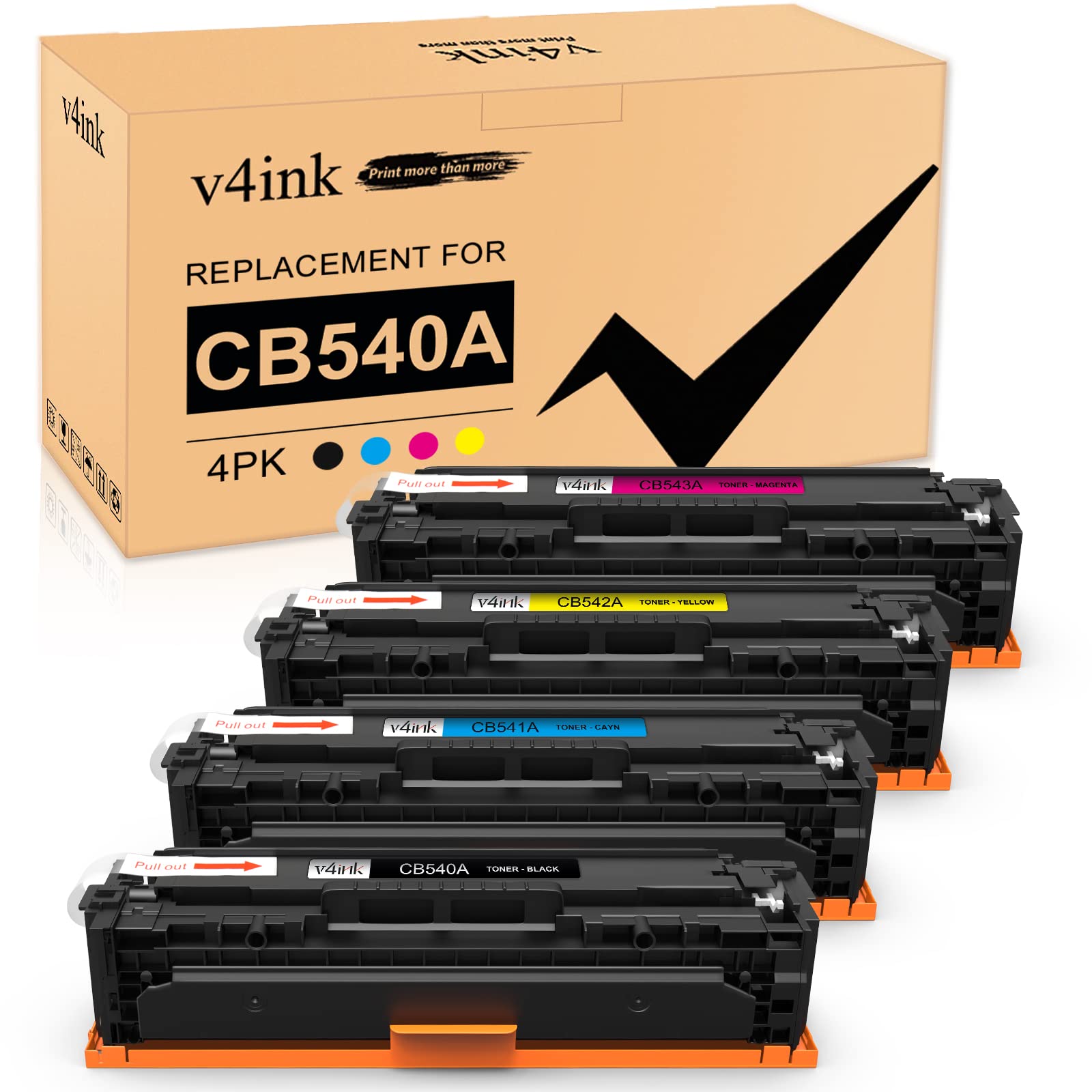 v4ink CB540A 125A Tóner Remanufacturado para HP CB540A Toner (4Pack-KCMY) | CB540A Compatible para HP 125A Color CM1312 CP1215 CP1514 CP1515 CP1518 Impresora