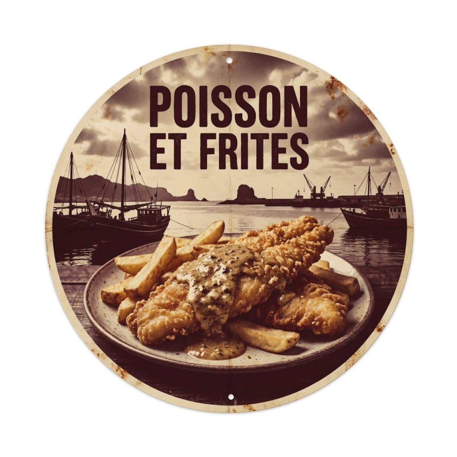 Djibouti Travel Chippy Coastal Food Vintage Monochrome Metal Tin Sign