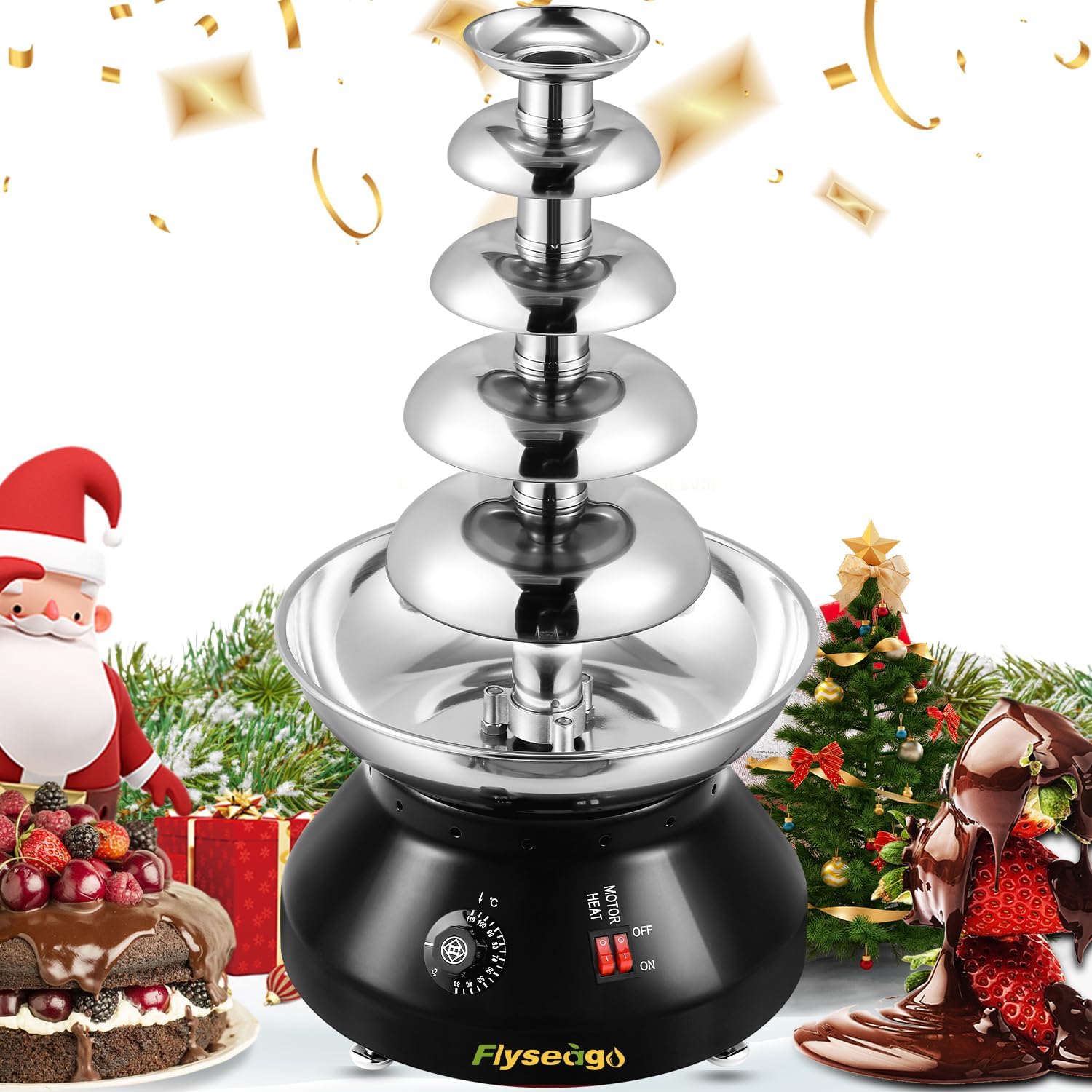 Chocolate Fountain Commercial Hot Chocolate Fondue Tower 5 Tier 7-Pound Large Capacity Stainless Steel Chocolate Melting Heating Machine for Nacho Cheese for Party Wedding (Flash Black)