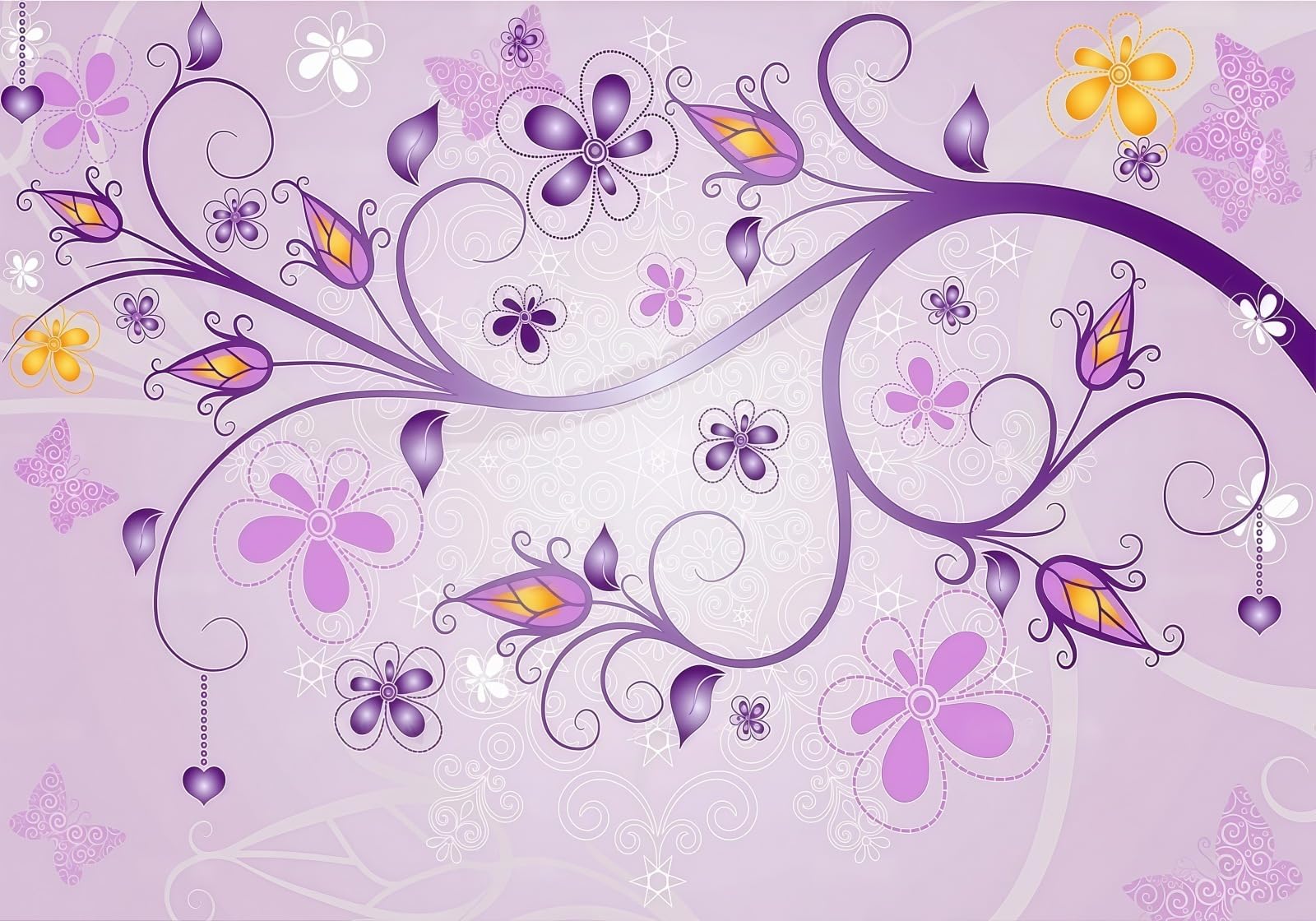 Gdkldfg Purple Flowers Geometric Wallpaper,Non-Woven Poster,Wall Mural For Living Room Bedroom Feature Wall Decoration 300X210cm