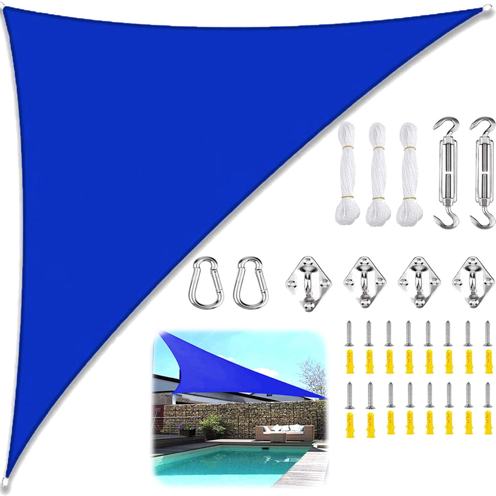 Sun Shade Sail Triangle Waterproof, Sunscreen Awning Canopy with Rope Fixing Kits, Triangle Patio Sail Pergola for Outdoor Garden Patio Party Backyard Yard Camping-Royal blue||2x2x2M โ image 1