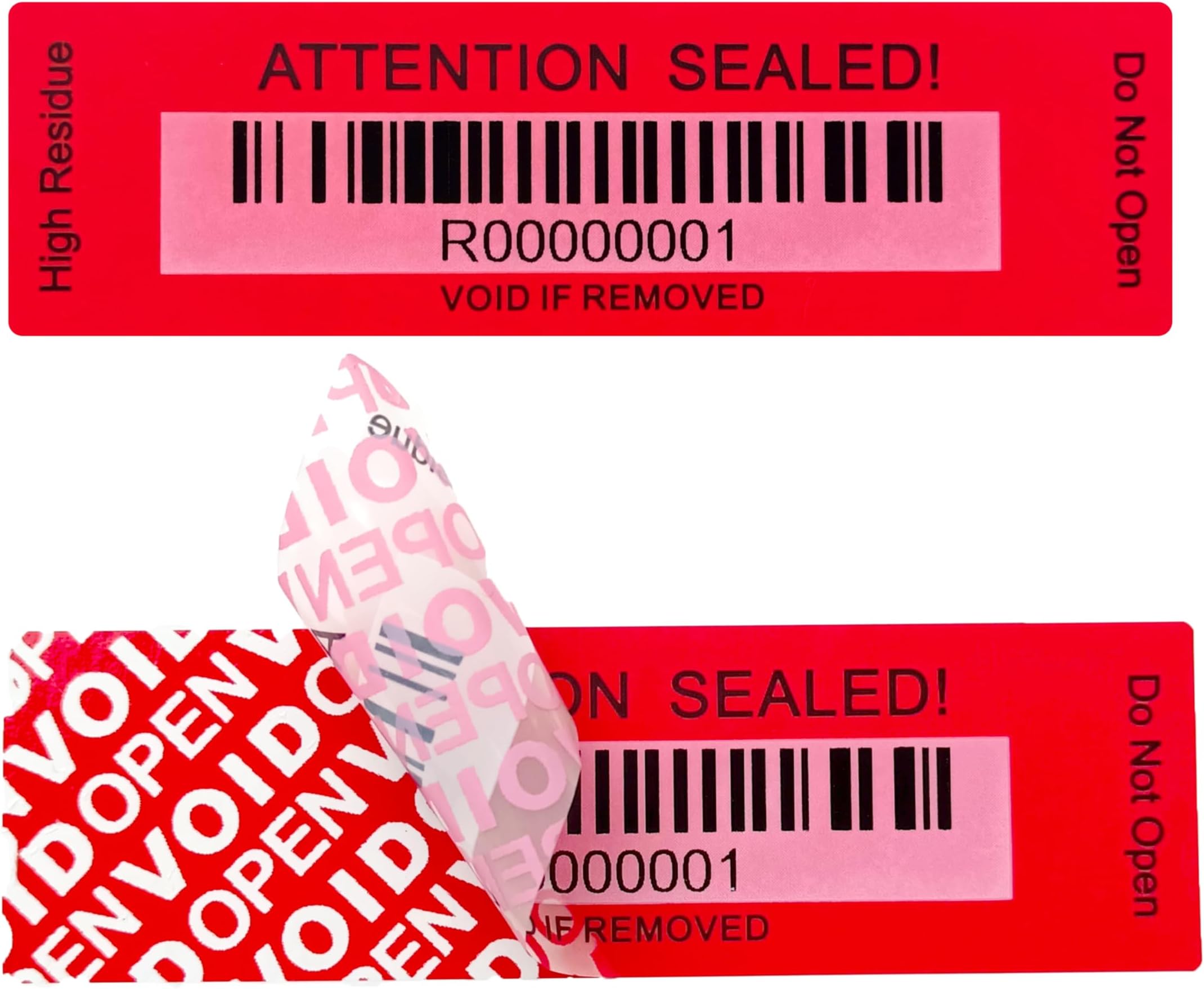 120 pcs Tamper Evident Label Sticker with Bar Code Security Warranty Void Seals Total Transfer Tamper Proof Stickers for Reusable Package with Serial Number(1 x 3.4 Inches,Red)