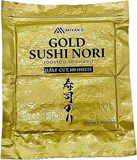 Miyako Gold Sushi Nori - Korean Roasted Seaweed - 100 Half-Cut Sheets - ...