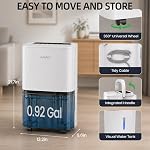 80 Déshumidificateurs pour les sous-sols,5200 Déshumidificateur maison Sq.Ft avec deux méthodes de drainage Défrost automatique, redémarrer & Timer Protection contre la surchauffe Energie-Saving faible bruit pour la salle de bain chambre