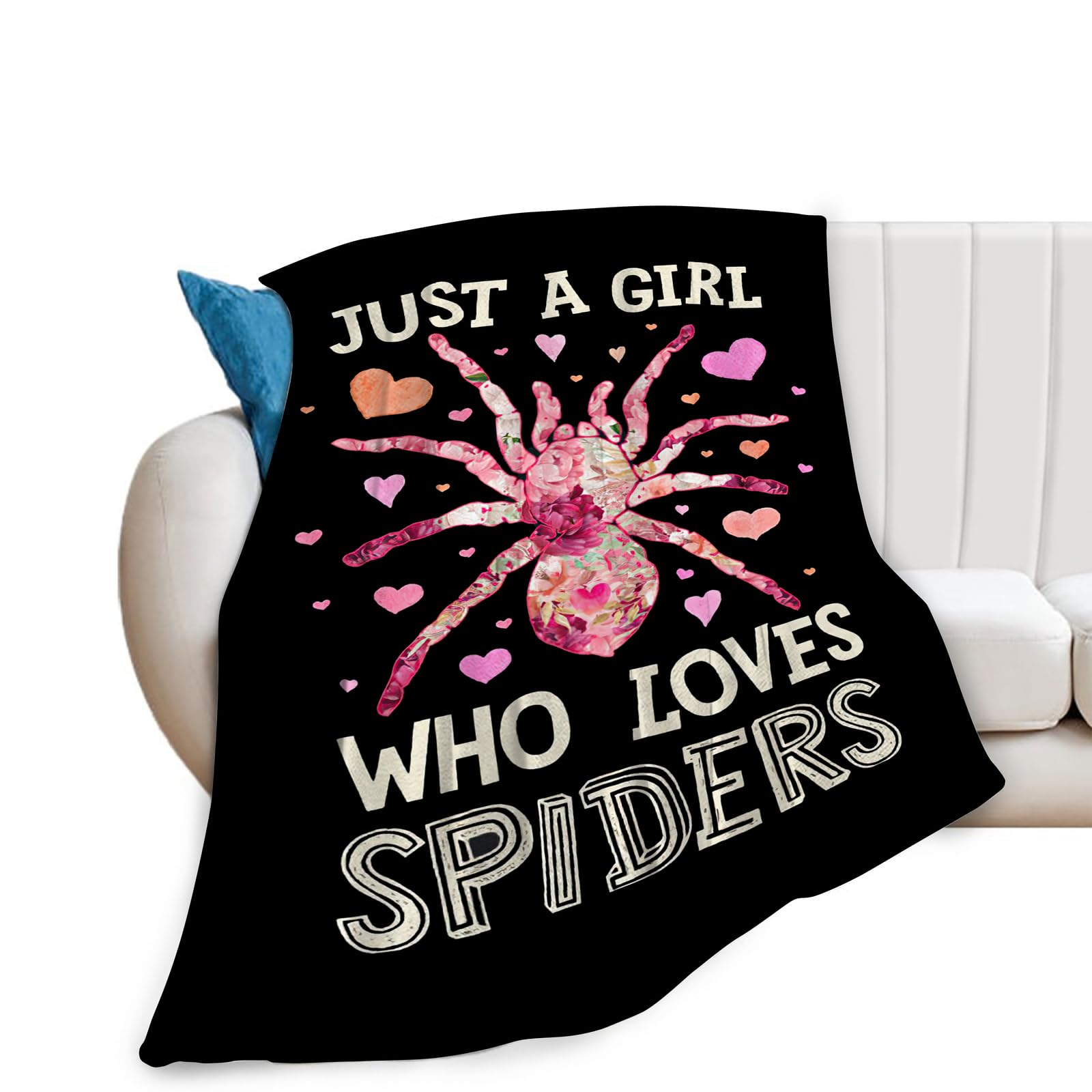 Spider Blanket Just A Girl Who Loves Spiders Throw Blankets Soft Warm Fuzzy Cozy Plush Gifts for Girls Women Lightweight Fleece Flannel Stuff Decor Gift for Kids Adults 50"x40"