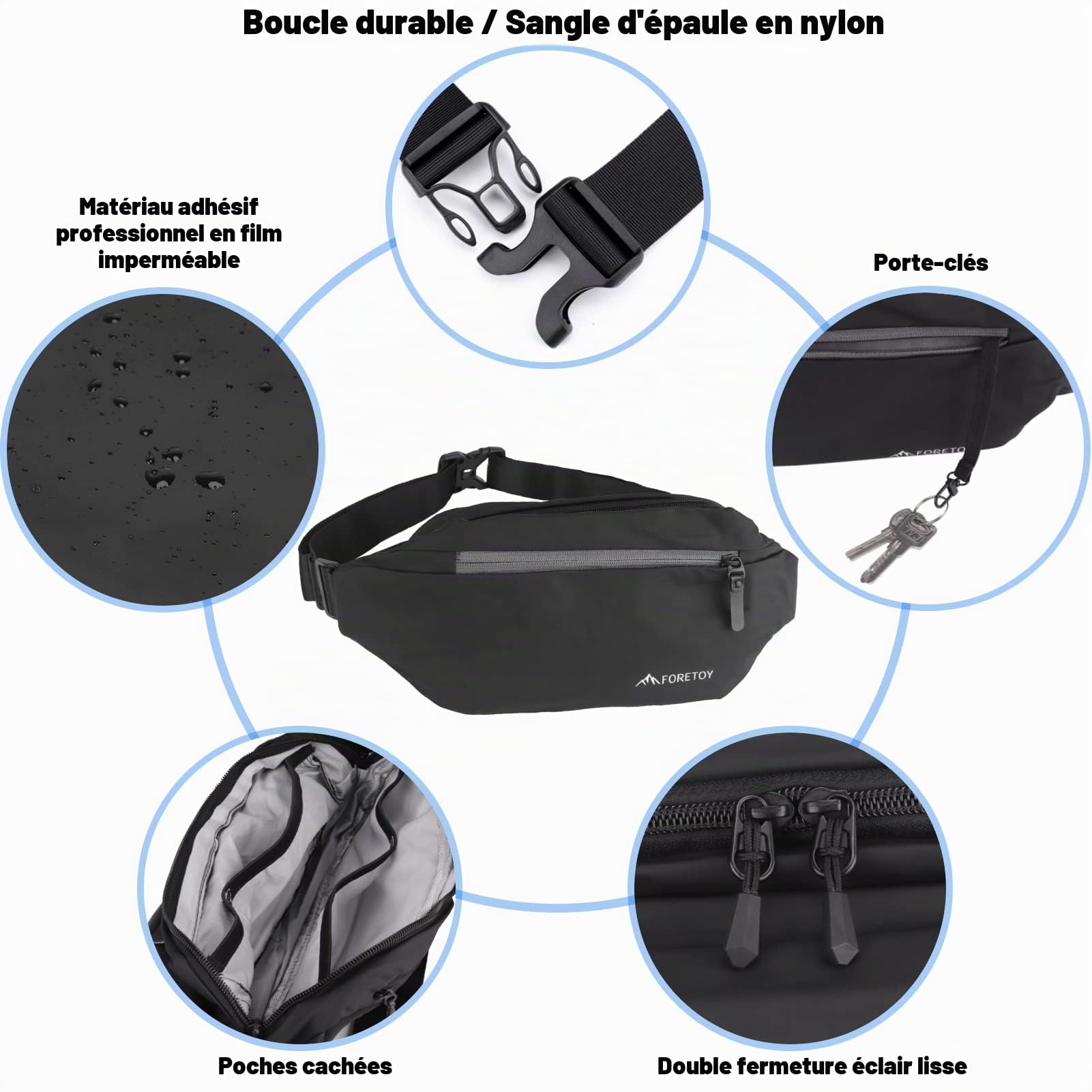 Sac Banane Femme Homme Sacoche Banane avec Multi-Poches Unisexe Ville Confortable Etanche Réglable Ceinture pour Sport Cyclisme Gym Balade Voyage Randonnée Activités de Plein Air