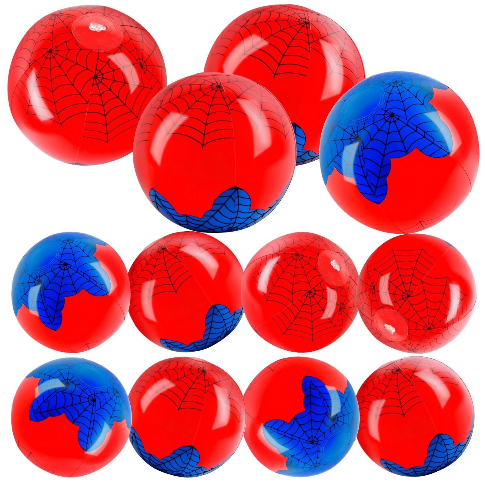 12 Pack 8 & 12" Inflatable Spider Beach Balls, Summer Pool Party for Kids