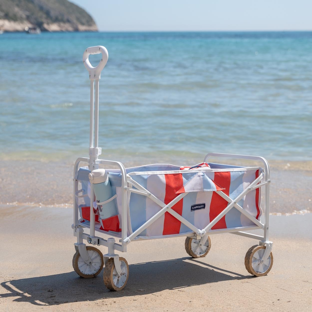 Flamingueo Bollerwagen Faltbar - Für Kinder - Für Strand und Garten - Mit Rädern - 360º Drehbar - Schutztasche - Doppelbecherhalter - Polyester und Stahl - Mehrfarbig