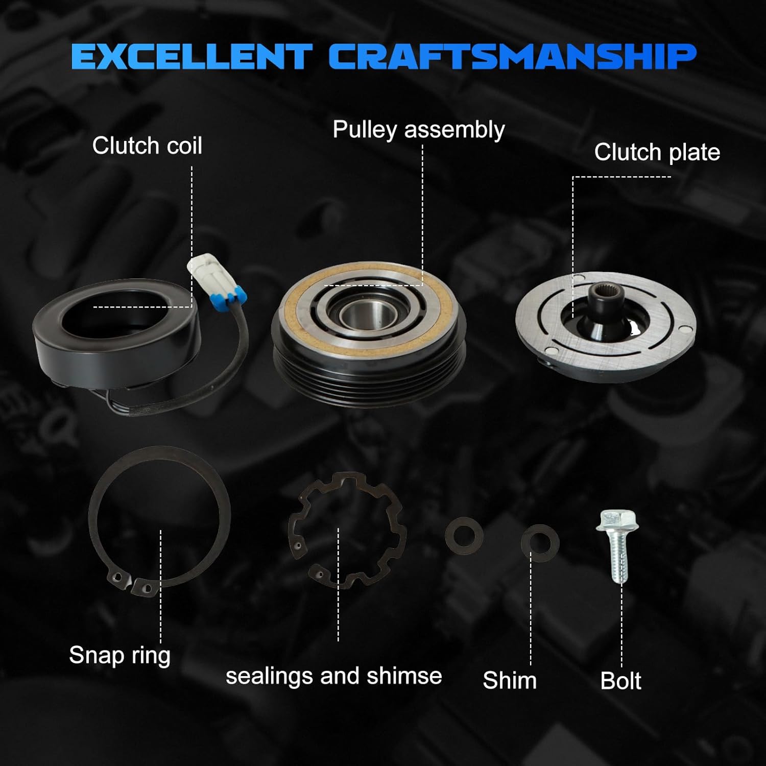 1805 AC Compressor Clutch Kit 10S20F FS784550SR Fits for 2000-2013 Silverado 1500 5.3L, for 2003-2009 Silverado 1500 6.0L Repair Replacement Assembly Aftermarket Replacement