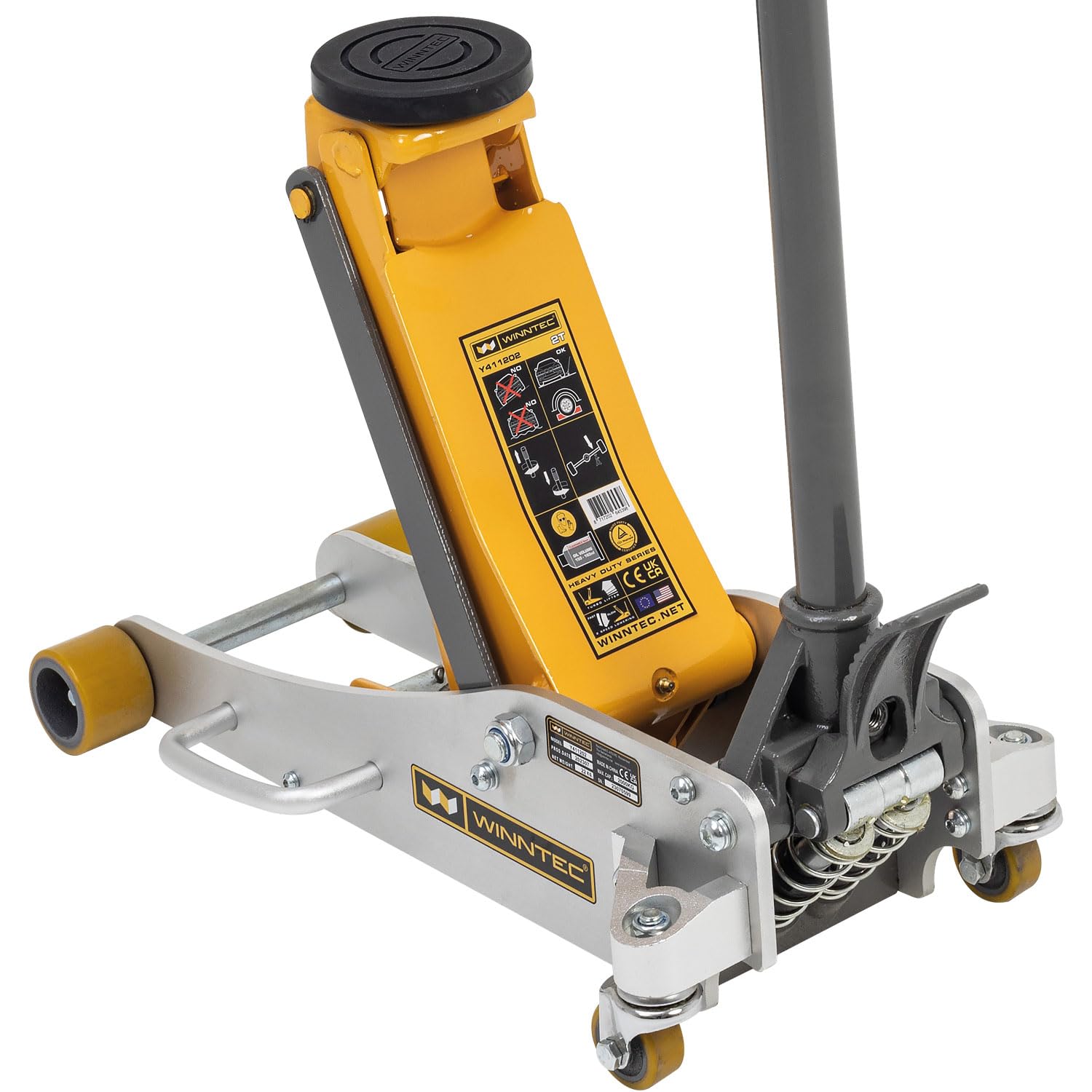 WINNTEC 2 Ton Aluminium & Steel Hydraulic Trolley Jack with 2-Speed Lowering & Turbo Lift, 86mm to 418mm Lifting Height