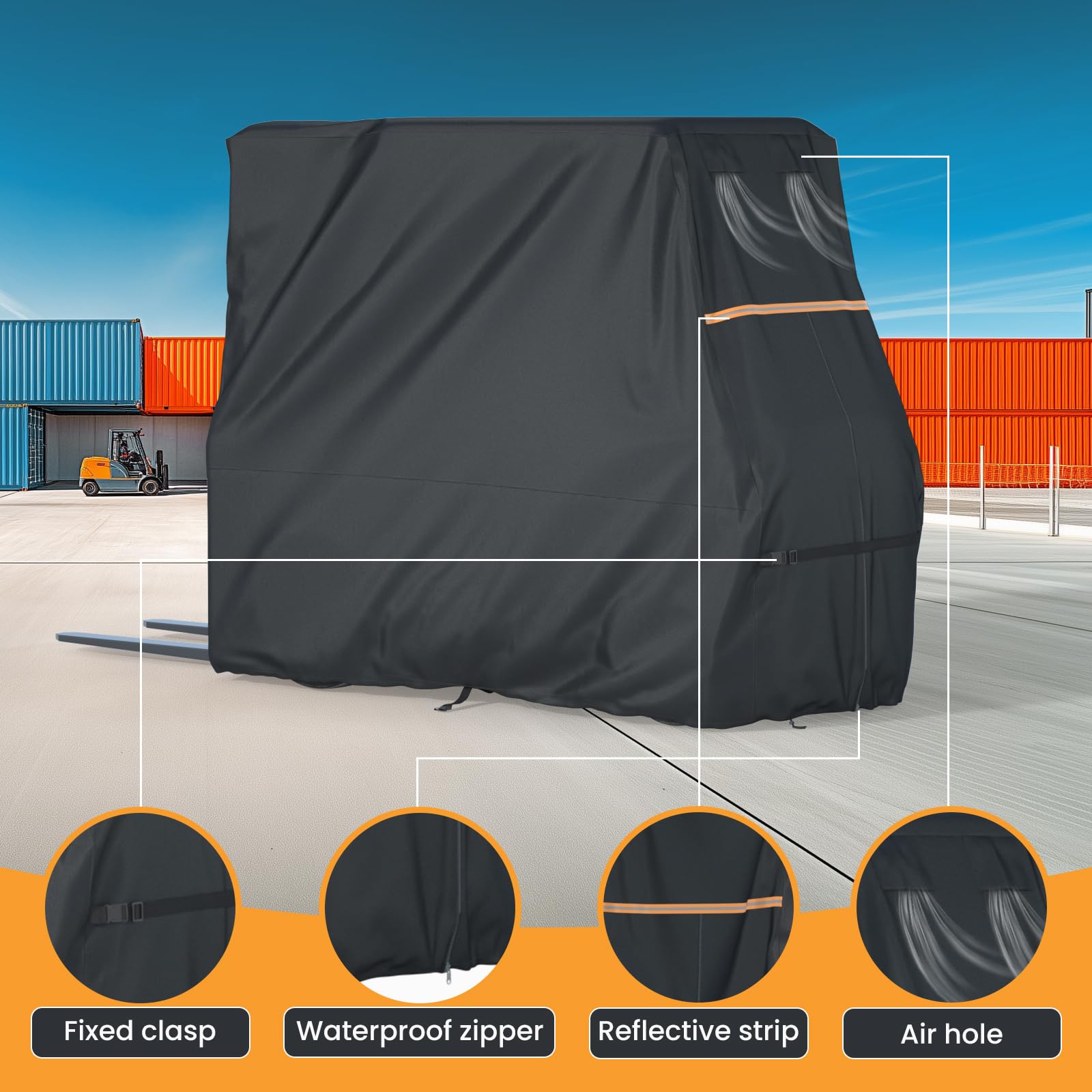 BENVOL Cubierta para carretilla elevadora, se adapta a 3000 a 5000 libras, impermeable, a prueba de polvo, a prueba de rayos UV, tela Oxford impermeable con revestimiento plateado 420D, cubierta de