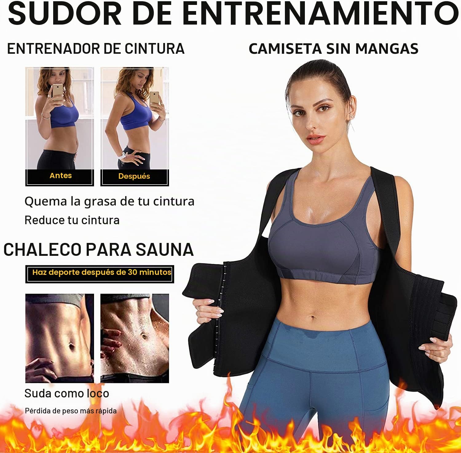 KUMAYES Fajas Reductoras Mujer Neopreno Sauna Adelgazantes Abdominal Camiseta Sudoración Compresión para Deporte Fitness Tank Top