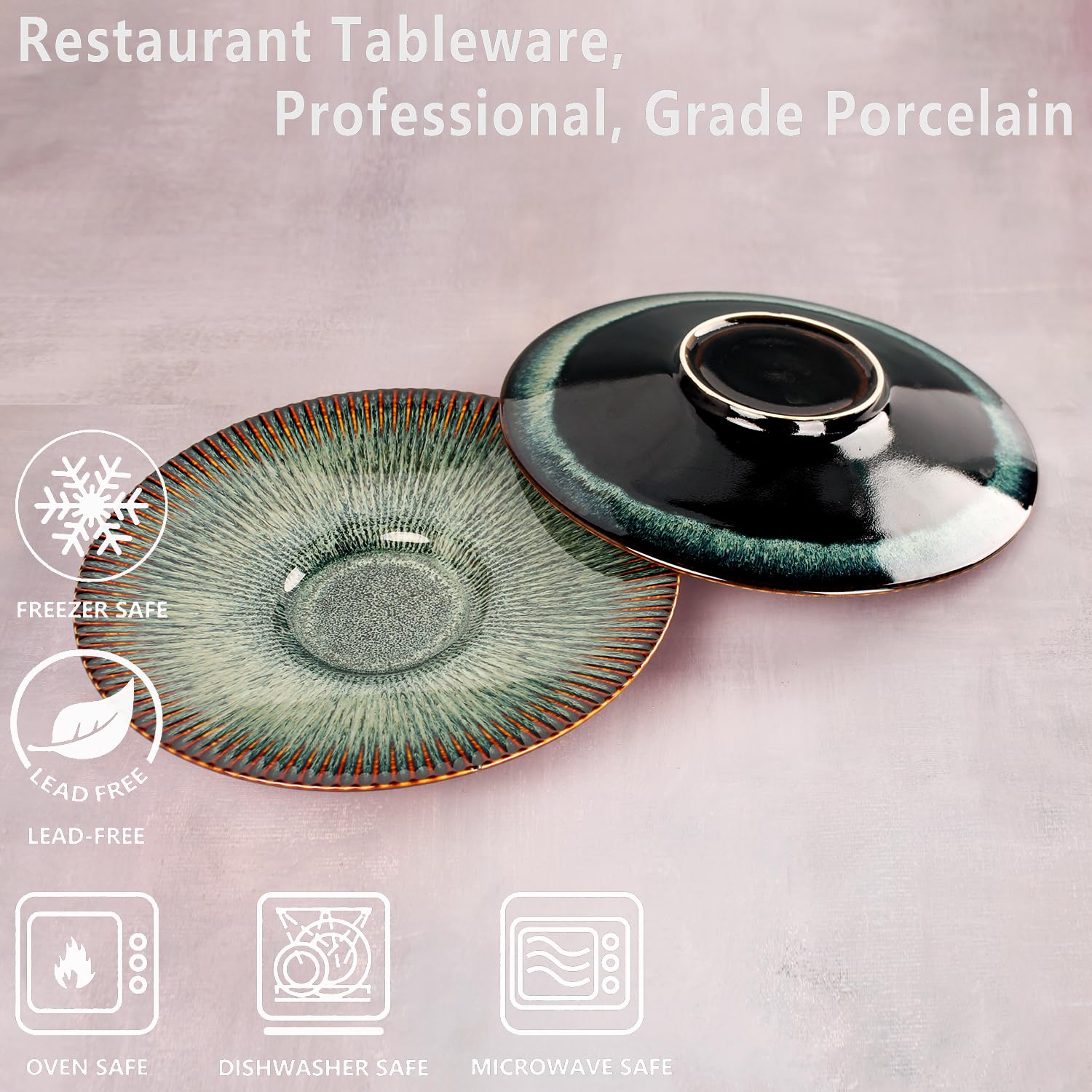 Juego de 4 platos llanos de cerámica, plato grande de 11.8 pulgadas para cocina, platos con borde para pasta, ensalada, filetes, pizza, resistentes a los arañazos, aptos para microondas y