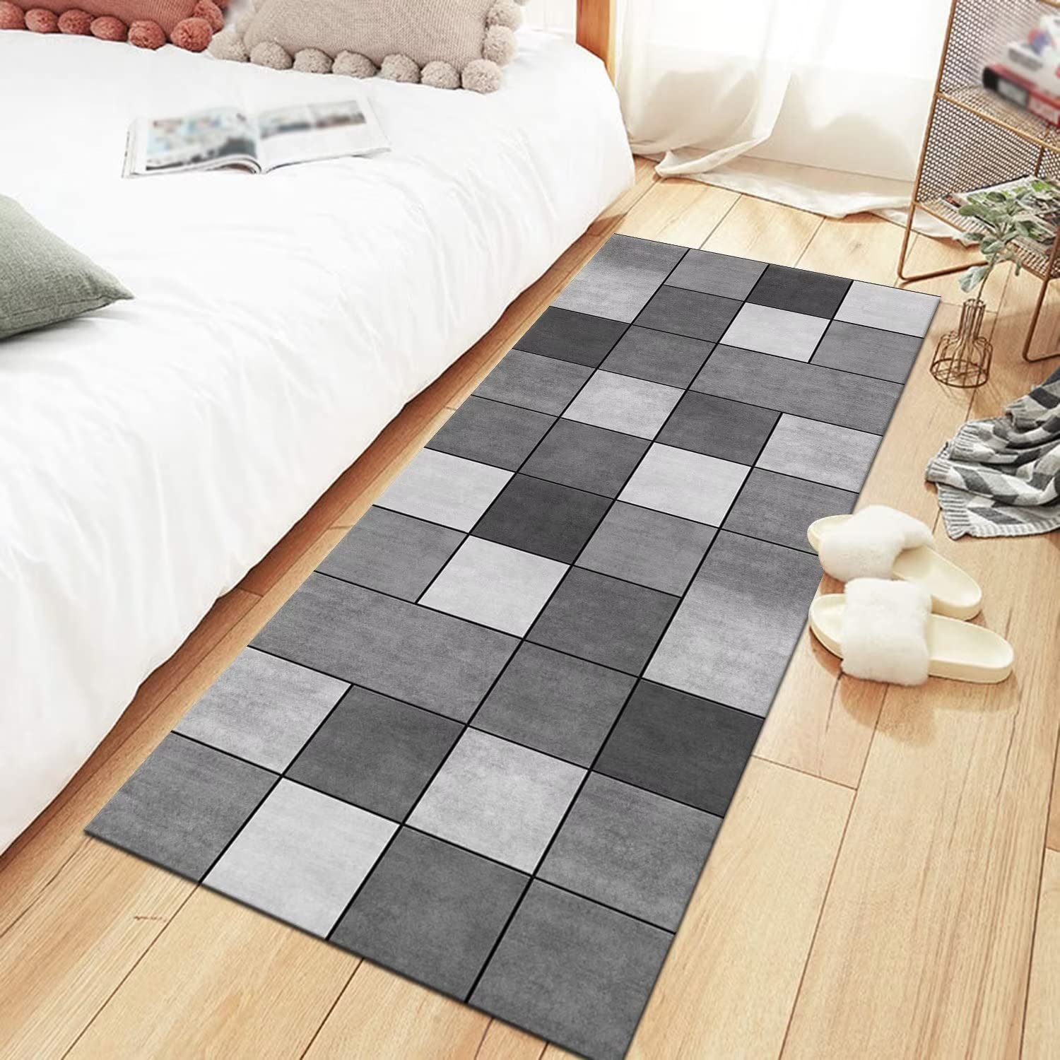 Tappeto Passatoia per Corridoio Antiscivolo Lavabile tappeto cucina Moderno Tappeti Runner 80X240CM Grigio Nero Disegno Tappeto Runner ingresso interno Soggiorno Antimacchia Tappetino per metro