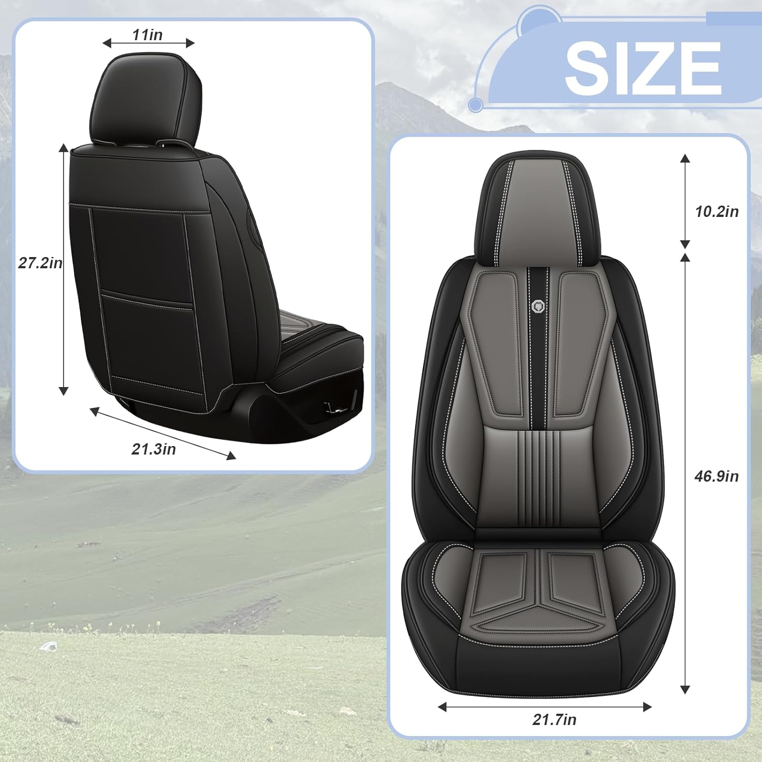 Car Seat Covers Fit for Infiniti M37 2011-2013 Waterproof Automotive Seat Covers of Premium Nappa Leather(Front Row, Black & Gray)