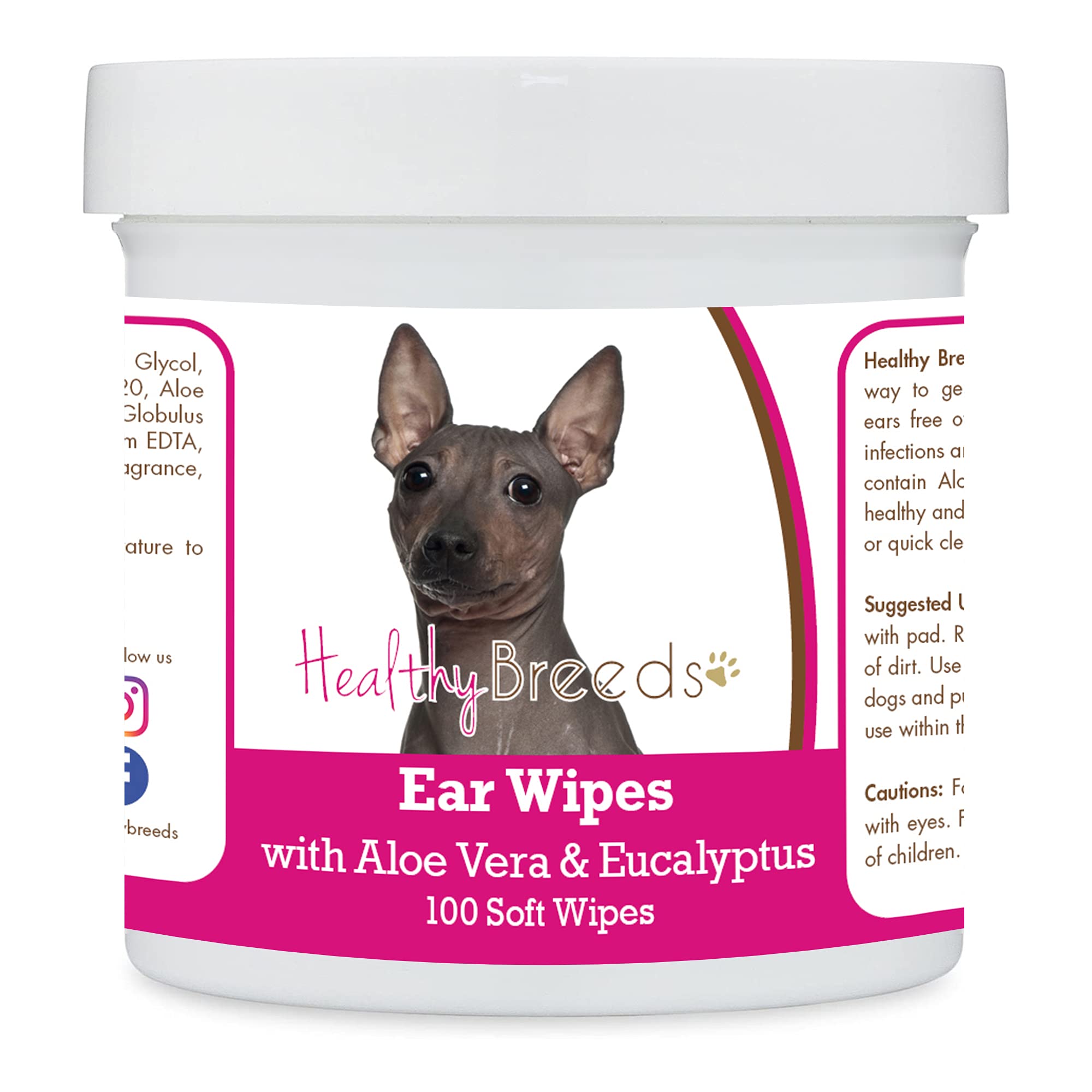Healthy Breeds American Hairless Terrier Ear Cleaning Wipes with Aloe &amp; Eucalyptus for Dogs 100 Count
