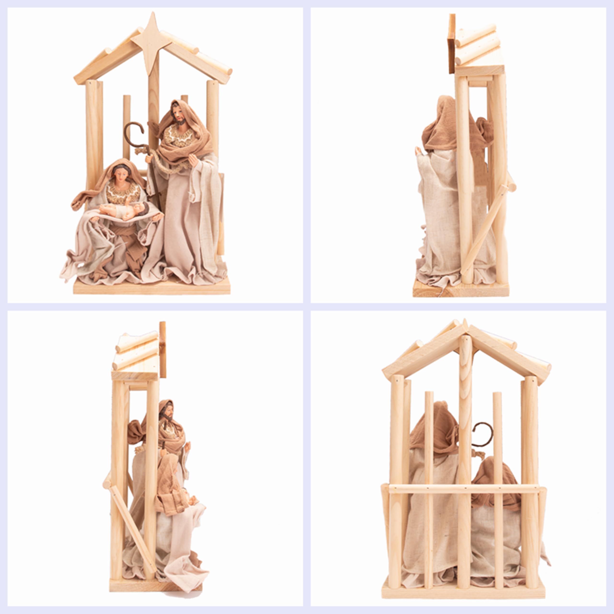 Nazareth Store Statuette traditionnelle en bois d'olivier de Terre Sainte avec étoiles et vêtements en coton