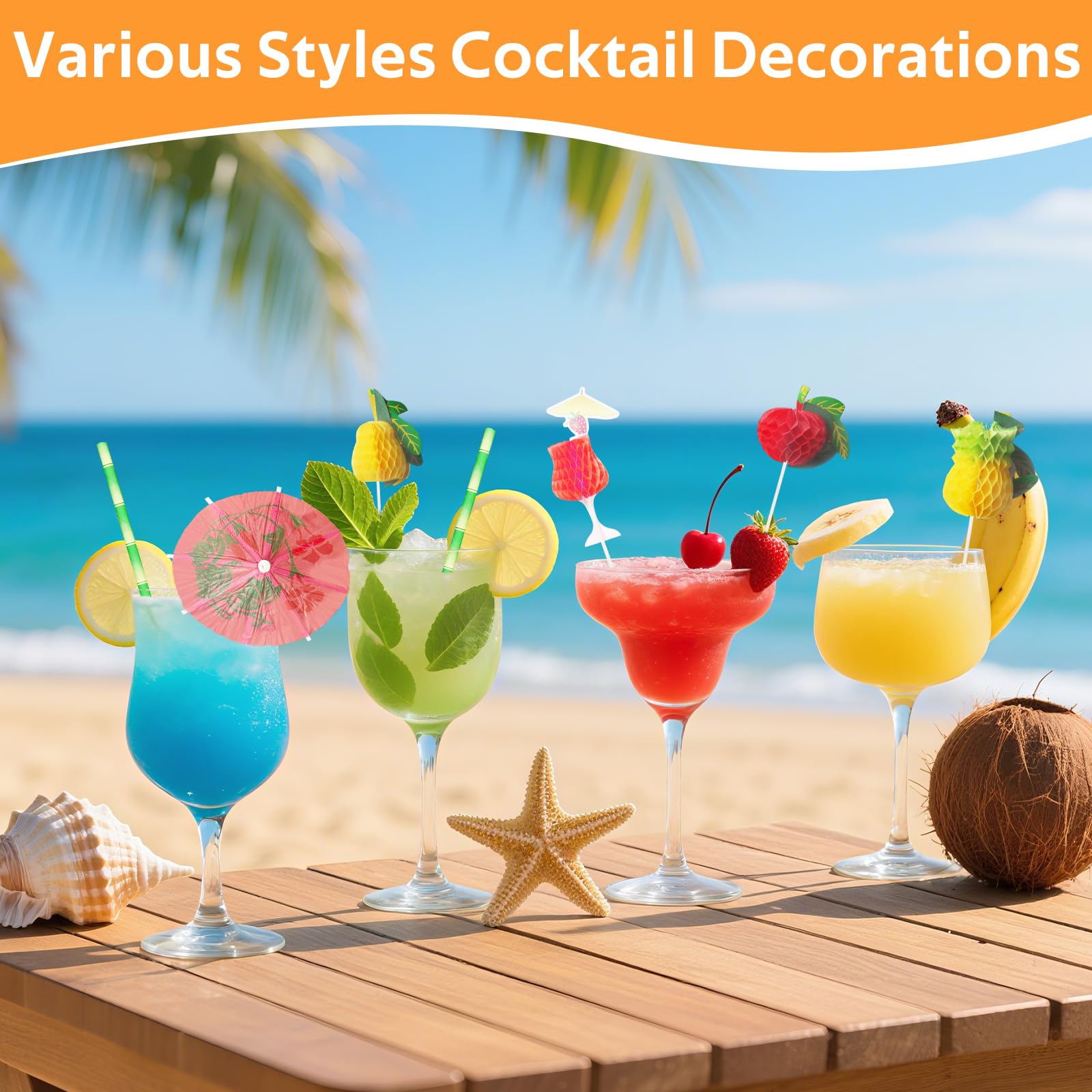 175 Pezzi Decorazioni per Cocktail, Due Tipi di Ombrellini Cocktail, Hawaiane Cannucce Cocktail, Fuochi D'artificio, Fenicottero, Ananas, Riutilizzabili Decorazioni per Feste, Cocktail Party