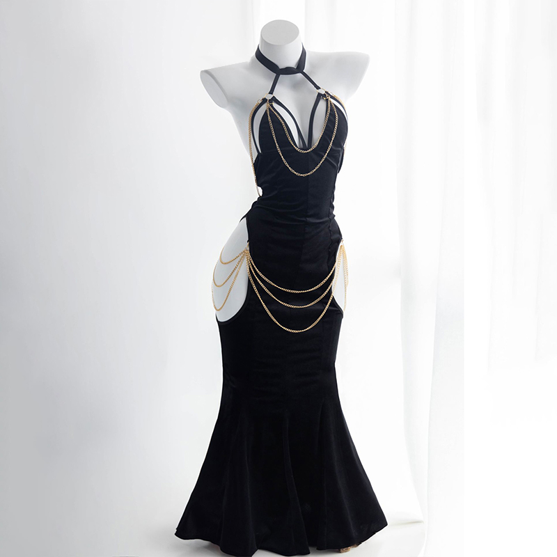 MODUSKYE Womne Sexy Halter Hollow Out Backless with Gold Chain Fishtail  Lingerie Dress for Women Medium Size : Amazon.ca: Clothing, Shoes &  Accessories