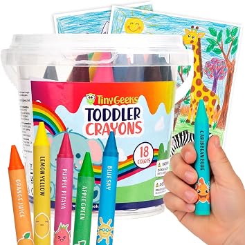 18 Jumbo Crayons for Toddlers - Washable, Non-Toxic Large Crayons for Kids