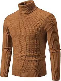 Suéter de punto de cuello alto para hombre, estilo vintage, color liso, elástico, de forro polar