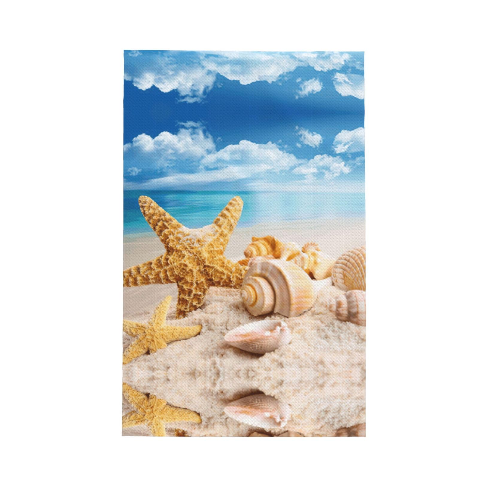 Xxahnbm Black Starfish Seashell Ocean Beach Print Waffle Kitchen Towel,Absorbent Hand Towel