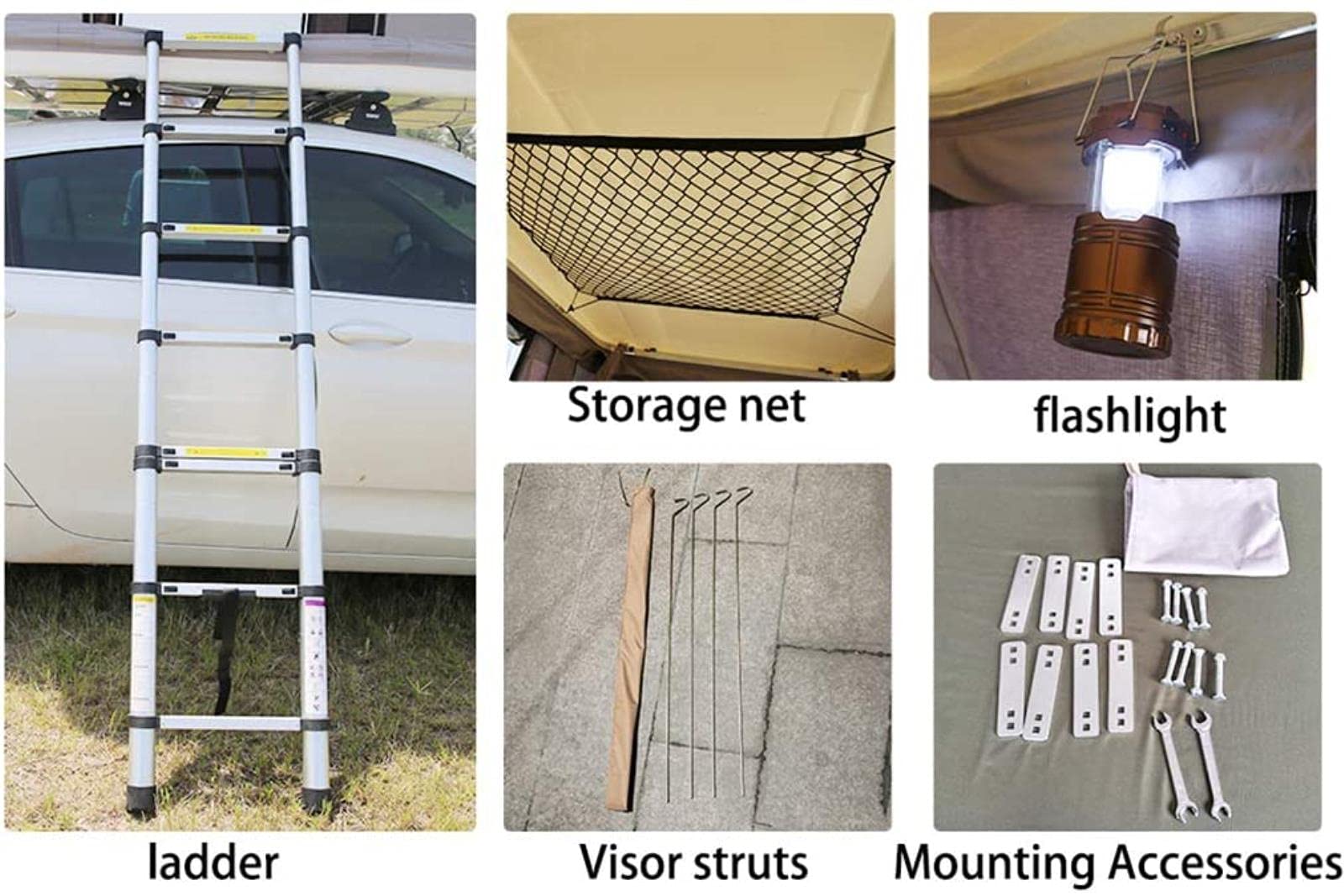Tente De Toit De Voiture Hydraulique Visite Autonome Automatique Coque Dure en Abs pour L'Extérieur, Adaptée À 2-3 Adultes, avec Échelle Allongée Et Lumières De Camping
