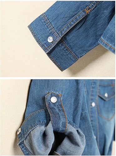 Miniatura 5 de happlan Camisa corta corta de mezclilla con solapa y manga 34 para mujer