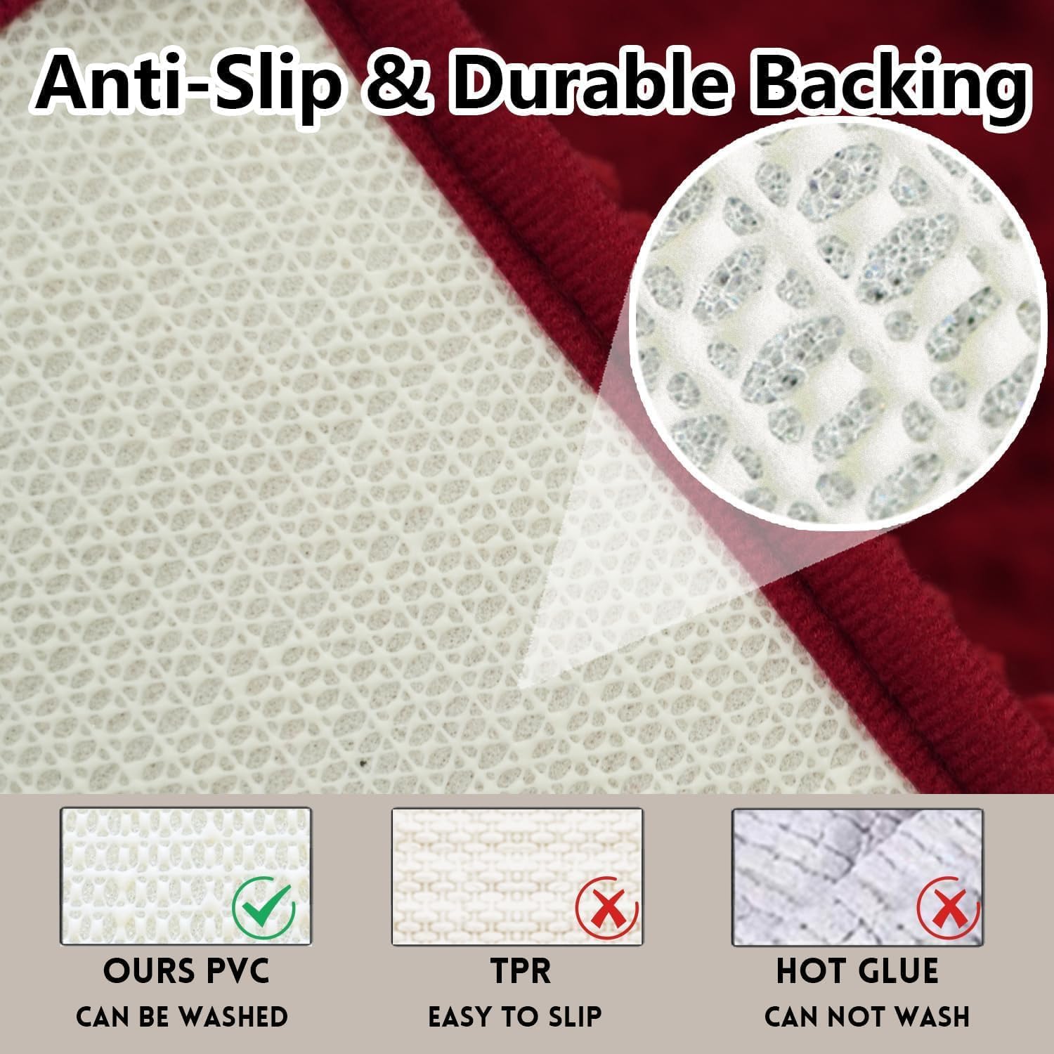 Bathroom Rugs Sets 2 Piece Chenille Bathroom Rugs,Extra Thick and Absorbent,Strong PVC Non-Slip Underside, Machine Washable, Dry Quckily, Soft Cozy Plush for Bedroom, (Burgundy)