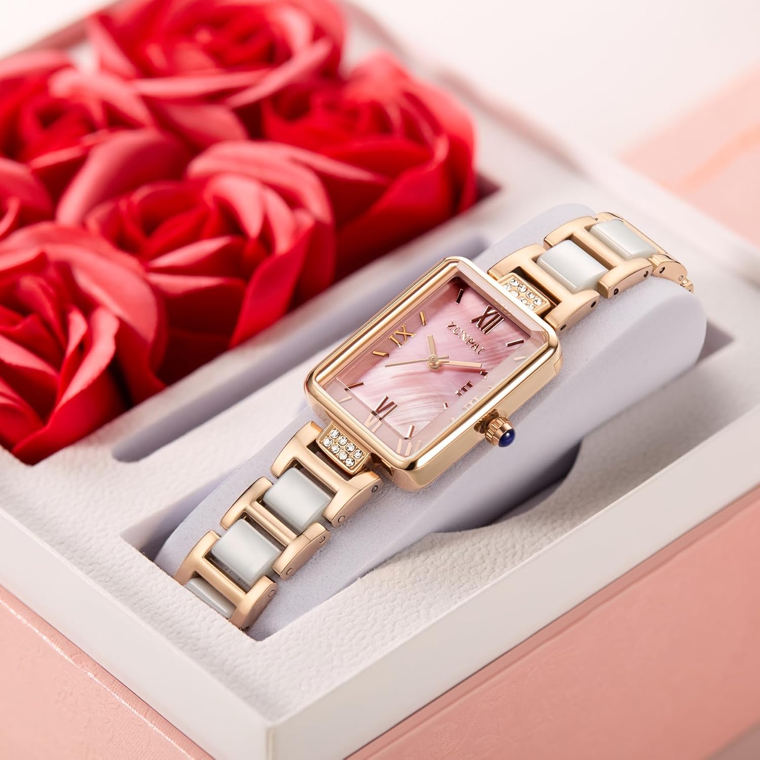 senstone Women's Watch Rectangle Shell Dial Marble Stainless Steel Strap Ladies Fashion Wristwatch for Women Quartz Analog Watches - Image 2