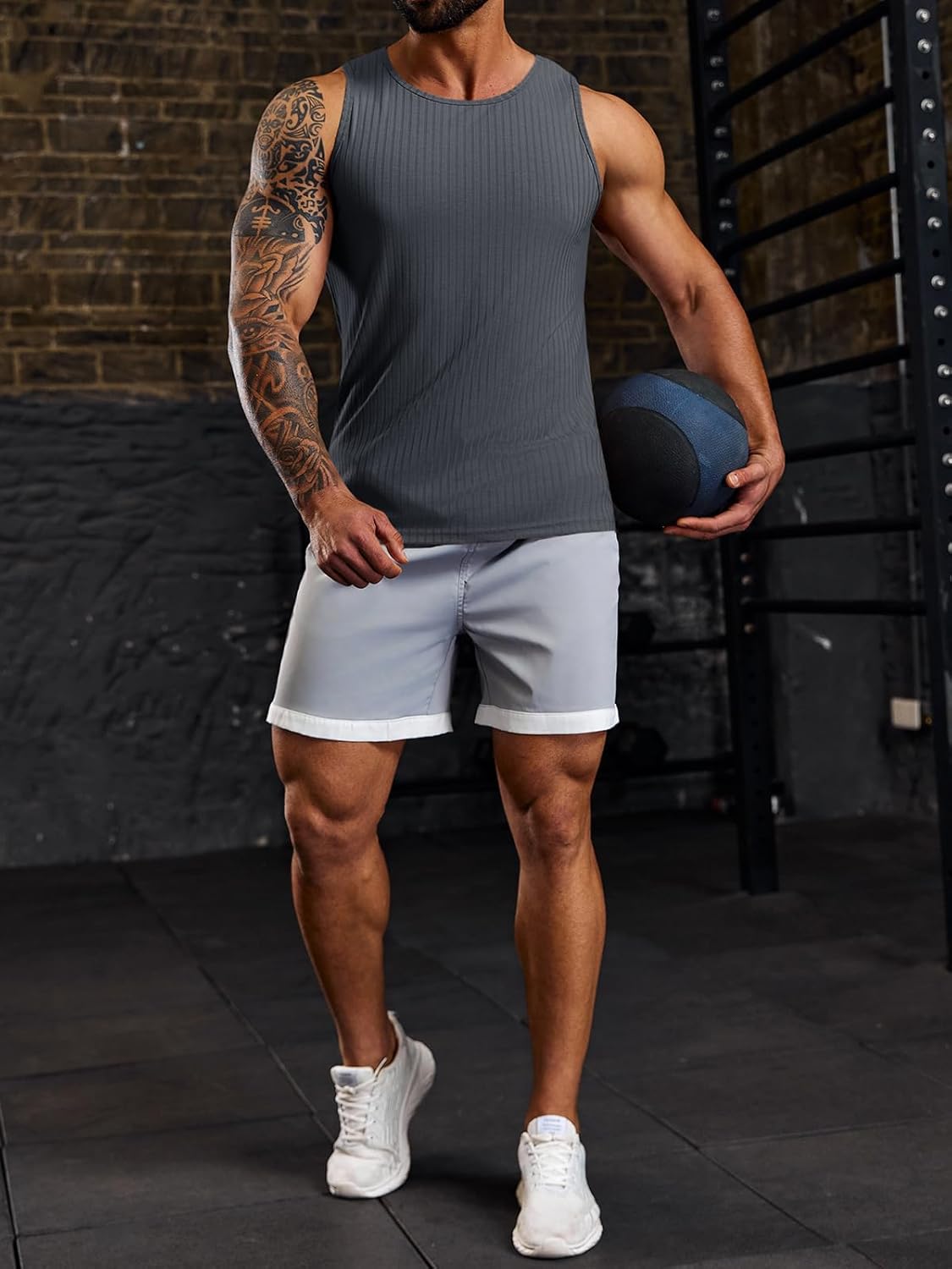 Men's Ribbed Tank Tops Knit Sleeveless Workout T Shirt Muscle Gym Fitness Tee - Picture 23 of 92
