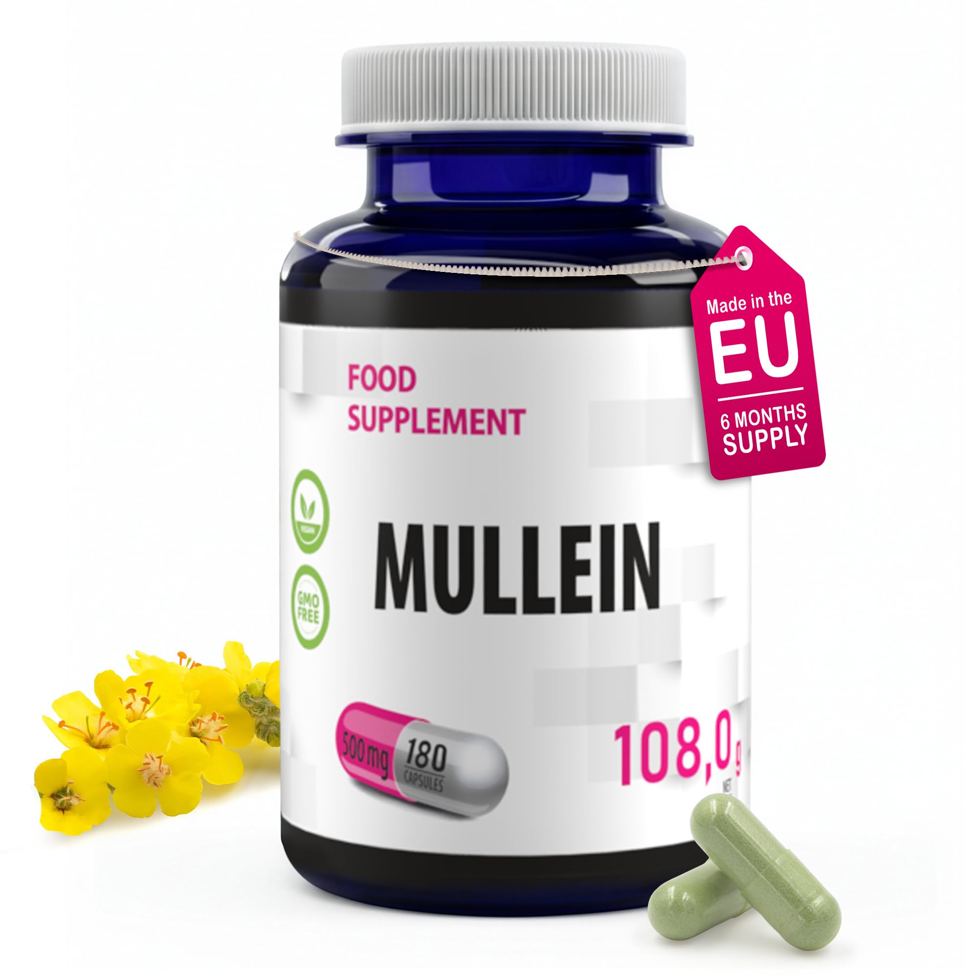 Hepatica Mullein Leaf Extract | 500mg | 180 Vegan Capsules | High Strength Lung & Respiratory Support | Verbascum Thapsus Herbal Supplement