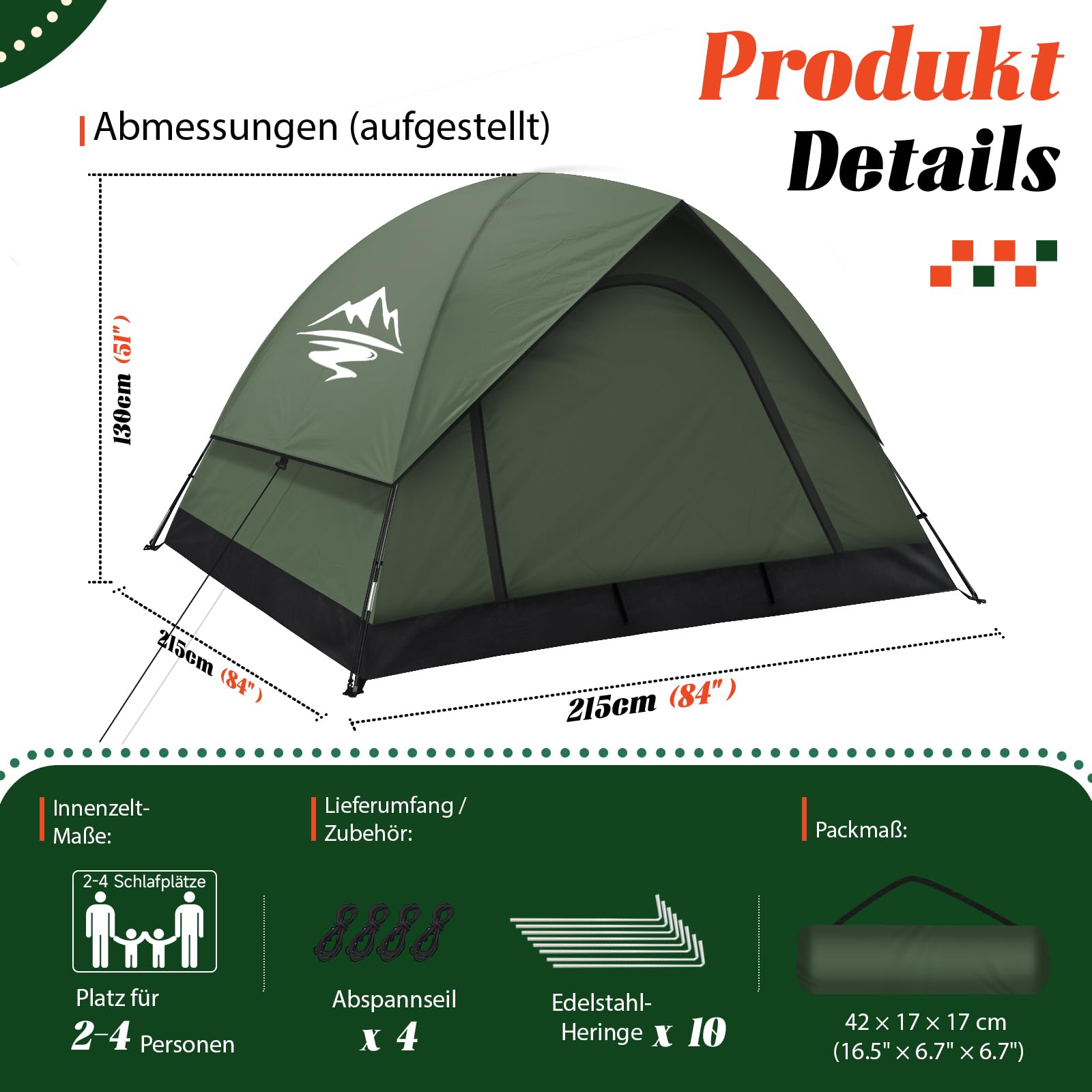 Zelt 2-3 Personen Camping Zelte - Ultraleichte Campingzelt Kuppelzelt Winddicht 3-4 Saison mit Abnehmbarer äußerer Zeltplane, Kleine Packungsgröße, Geeignet für Camping Wandern Backpacking Familien